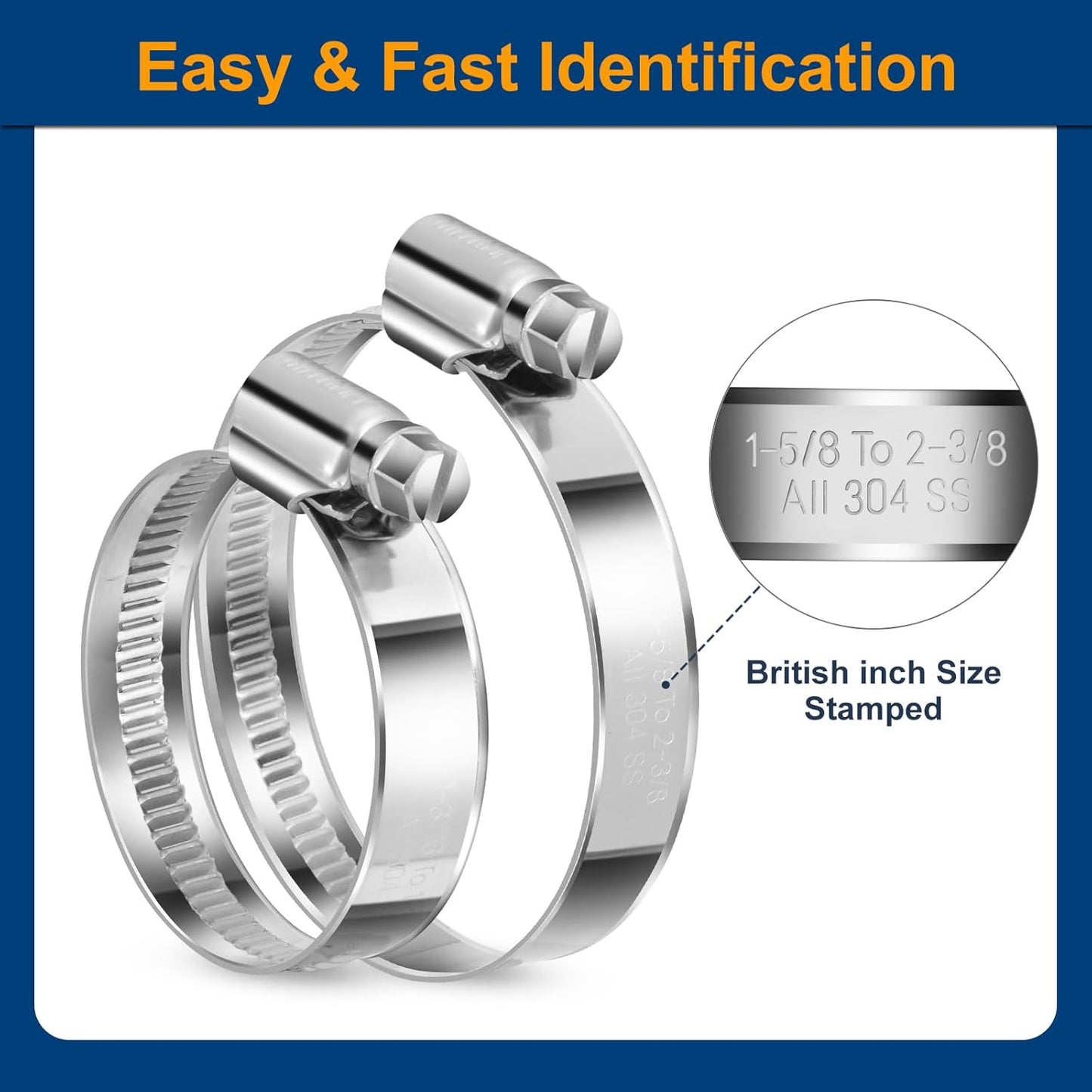 Non-Slip Worm Gear Hose Clamps#6, 1/2" to 3/4"(12-20mm) Adjustable Stainless Steel Screw Clamps for Automotive, Fuel Line, Garden, Heater, Radiator Tube Pipe, 12 Pack