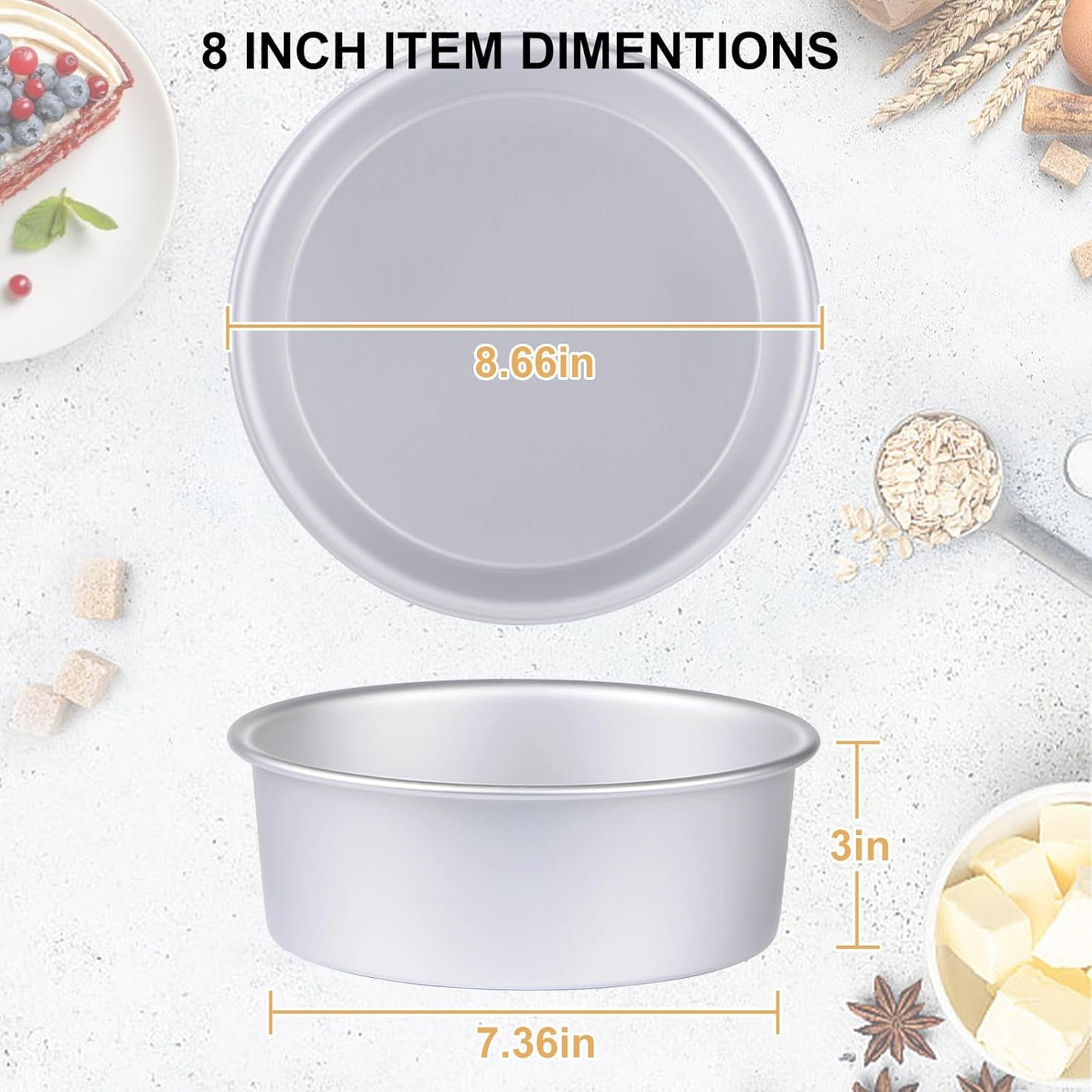 Round Cake Pan Set of 3 (6 x 3 inch/8 x 3 inch/10 x 3 inch), Aluminum Baking Pans for Layer Cakes, Heavy Duty Non-Stick, Evenly Baking Tools for Home Kitchen, Birthday Wedding Anniversary