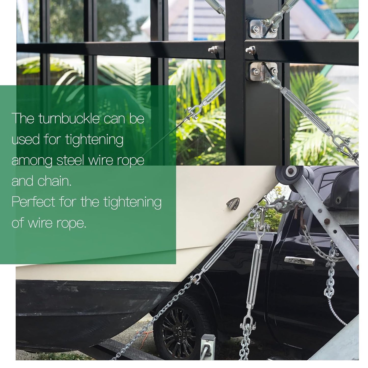 1/4" Jaw Jaw Turnbuckle Galvanized Jaw and Jaw Turnbuckle, Jaw Jaw Closed Body Marine Turnbuckle Jaw, 2000lbs Working Load Limit, Durable for Wire Rope Cable (1/4" x 4")
