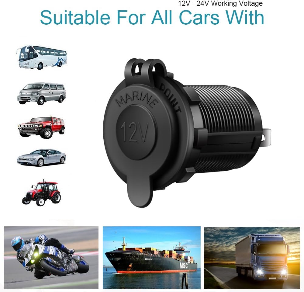 12V Cigarette Lighter Socket, 2 Pack Car Marine Motorcycle ATV RV Lighter Power Outlet Socket Replacement 12 Volt Waterproof Plug by