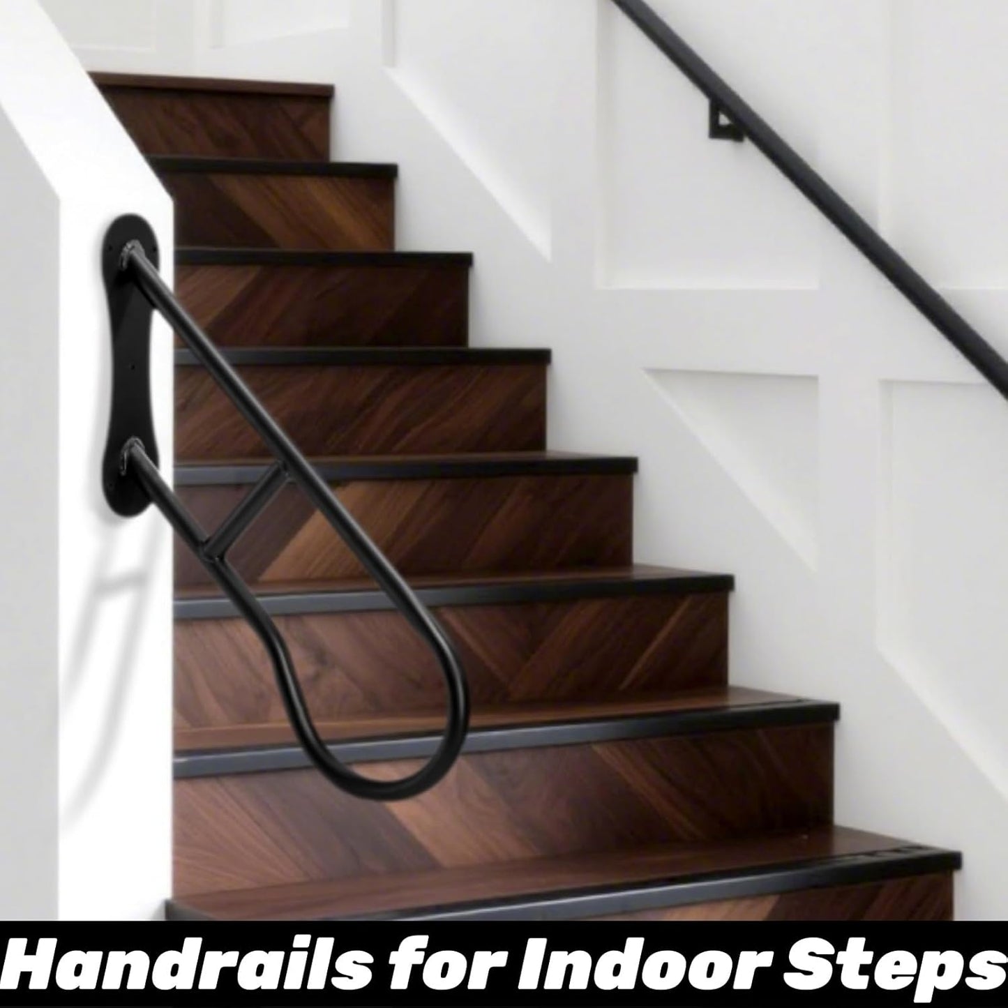 Handrails for Outdoor Steps, 23 Inch Weather Resistant Stair Railing 1-3 Step, Wall Mount Safety Grab Bar with Non-Slip Crossbar, Heavy Duty Bent Hand Rail Garage, Porch, Garden, Yard