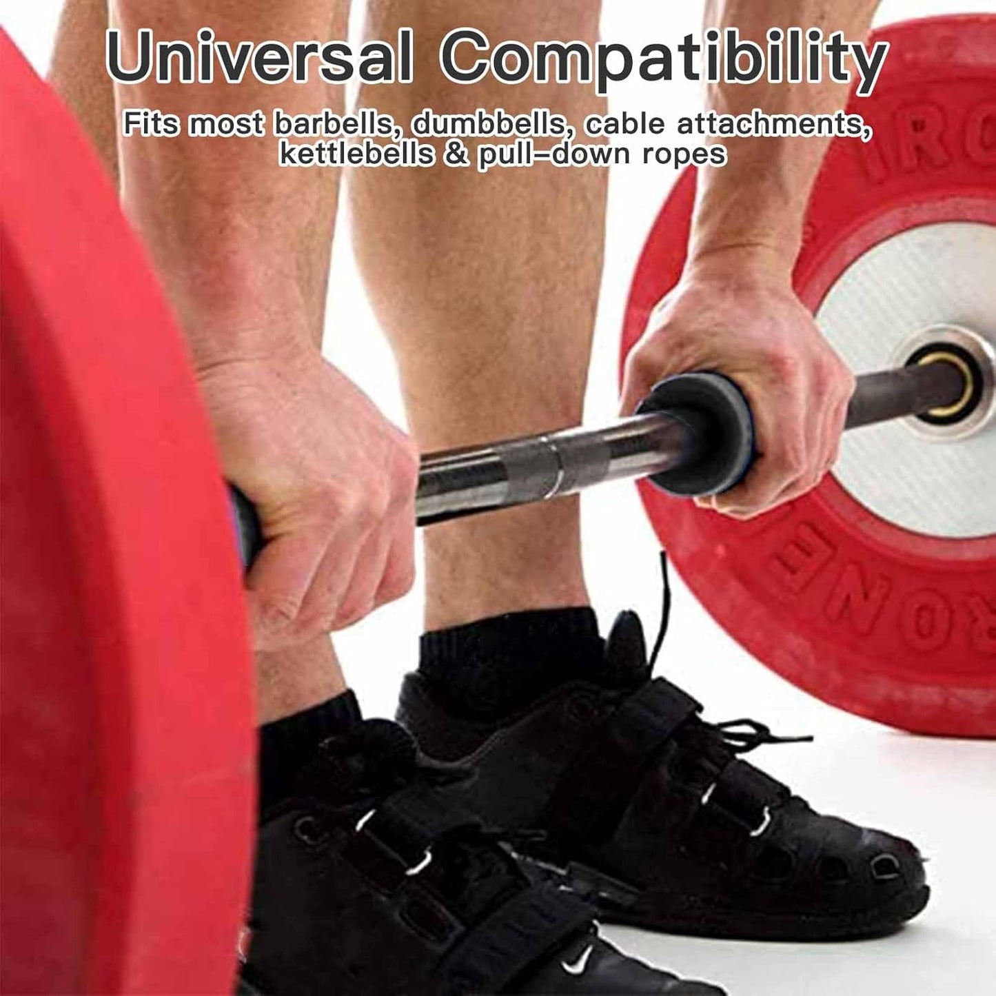 Thick Dumbbell & Barbell Grips for Weightlifting - High-Density Silicone Rubber, Non-Slip Gym Muscle Growth, Hand Stress Relief, Arm Blaster Adapter (1 Pair) Black