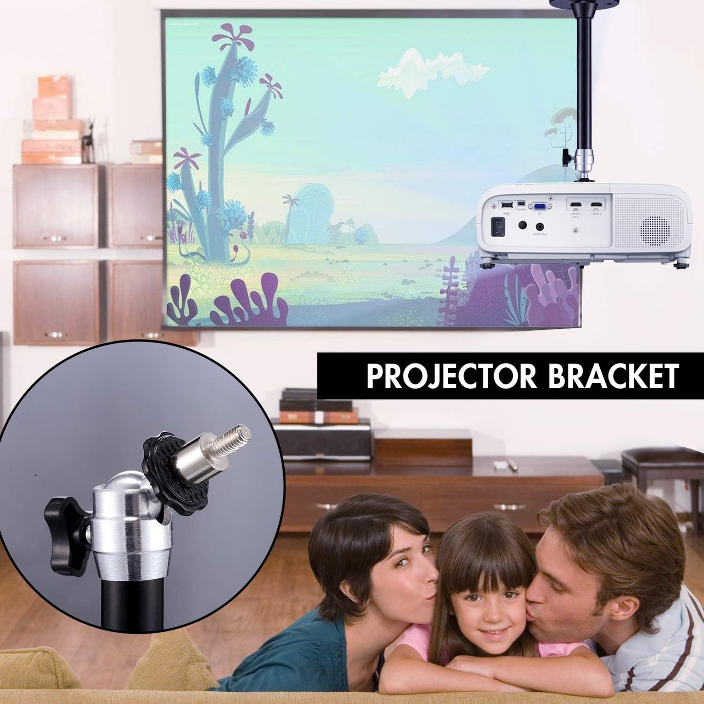 2 Pack Mini Ceiling Projector Mount Set, Adjustable Drop Wall Mounts Tubes with 360 Degrees Rotatable Heads, 3 Sizes of Mounting Heads and Screws Accessory
