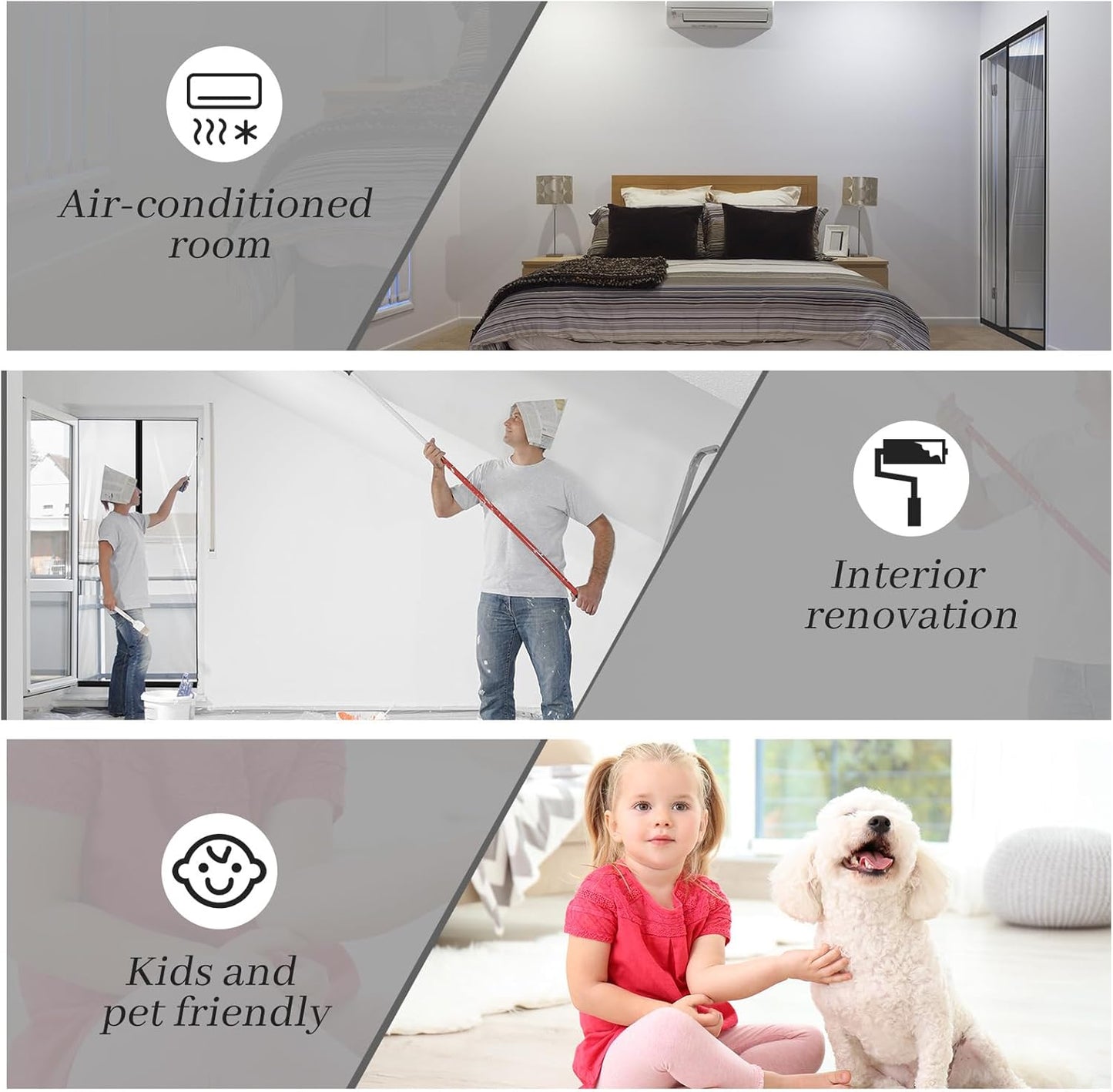Zipper 60 x 102 Inch Dust Barrier Door Kit Construction 5 8.5 ft Reusable Plastic Curtain Cover Containment Standard Doorway Temporary Wall Screen Sheeting for Bathroom Hallway Black