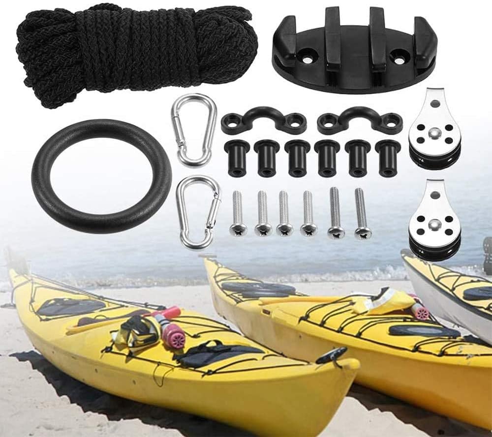 Kayak Canoe Anchor Trolley Kit Eyes Wellnuts Screws Accessories Zig Zag Cleat Rigging Ring Pulleys DIY Boat 30 Feet Rope