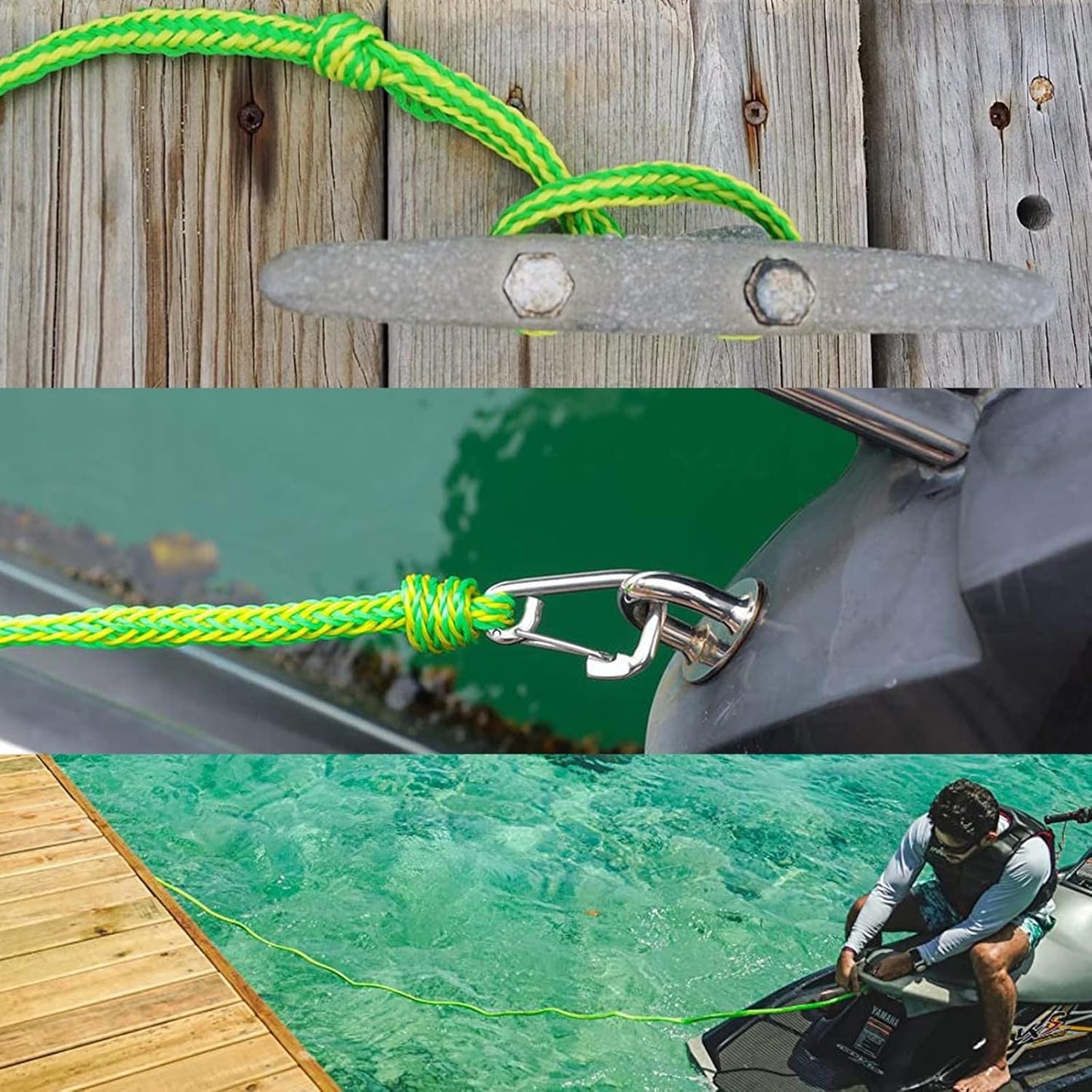 Kayak Tow Rope with Clip Dock Lines Heavy Duty Braided Line Ideal for Jet ski,watercraft Boat, Kayaking, Marine Sets of Two Ropes 1/2 Inch Diameter x 12 ft Lengths Geen