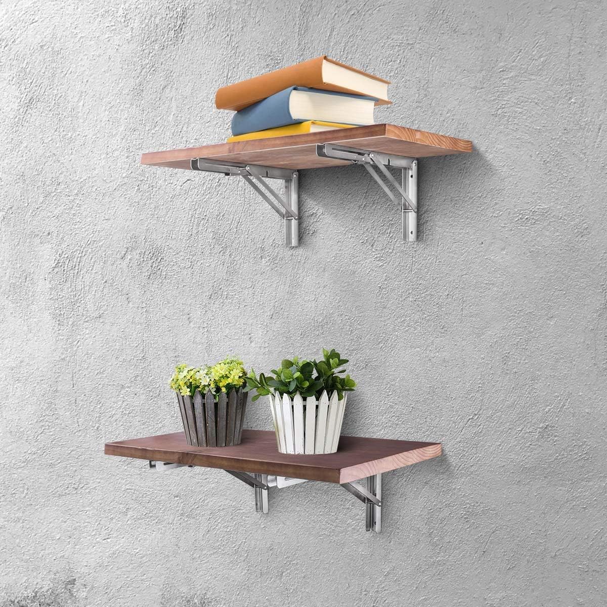 2 PCS Heavy Duty Stainless Steel Folding Shelf Bench Table Bracket, Max Load: 660lb/300kg, Long Release Arm 12 Inch