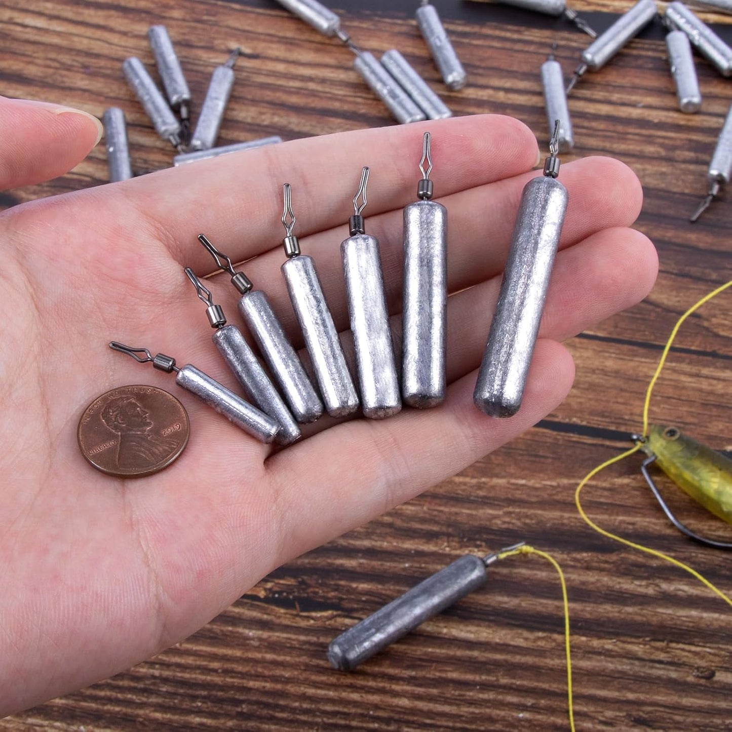 30-Pack Fishing Drop Shot Weights Sinkers Lead Dropshot Rig Freshwater Saltwater Skinny Pencil Shaped Sinker with Rolling Swivel for Bass 1/8oz- 1oz 1/4oz