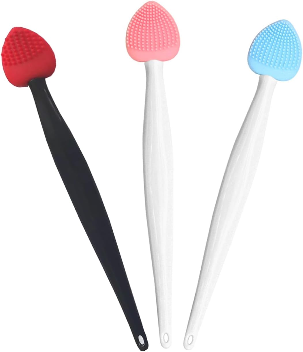 Lip Scrub Brush Tool,Double-Sided Silicone Exfoliating Brushes Kits,Gentle Exfoliator Scrubber for Smooth,Soft,Bright,Fuller Healthy Lips (3 Colors) Heart - 3 Colors
