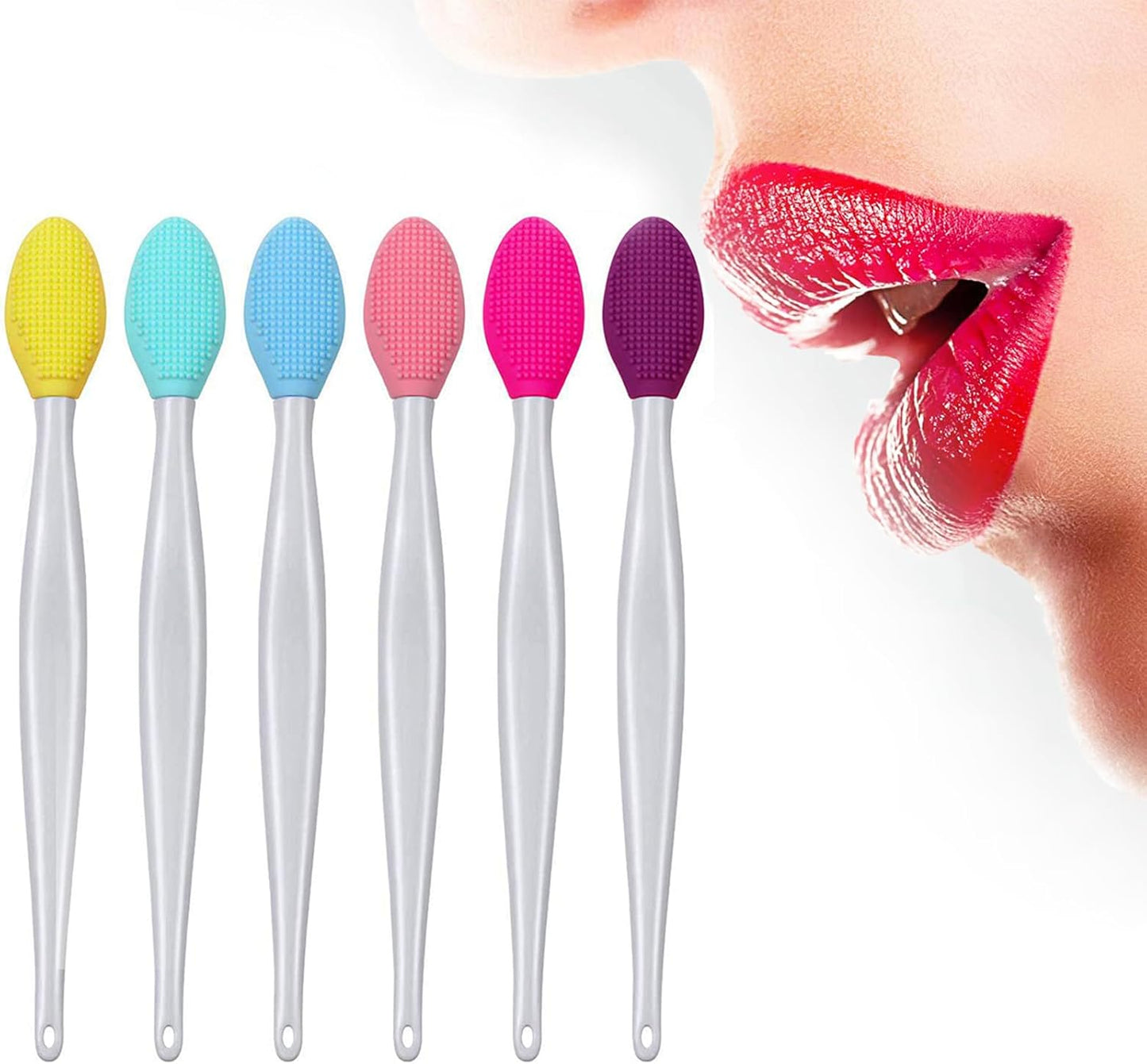 12PCS Lip Scrub Brush Tool,Double-Sided Silicone Exfoliating Lips Brushes Fuller Healthy
