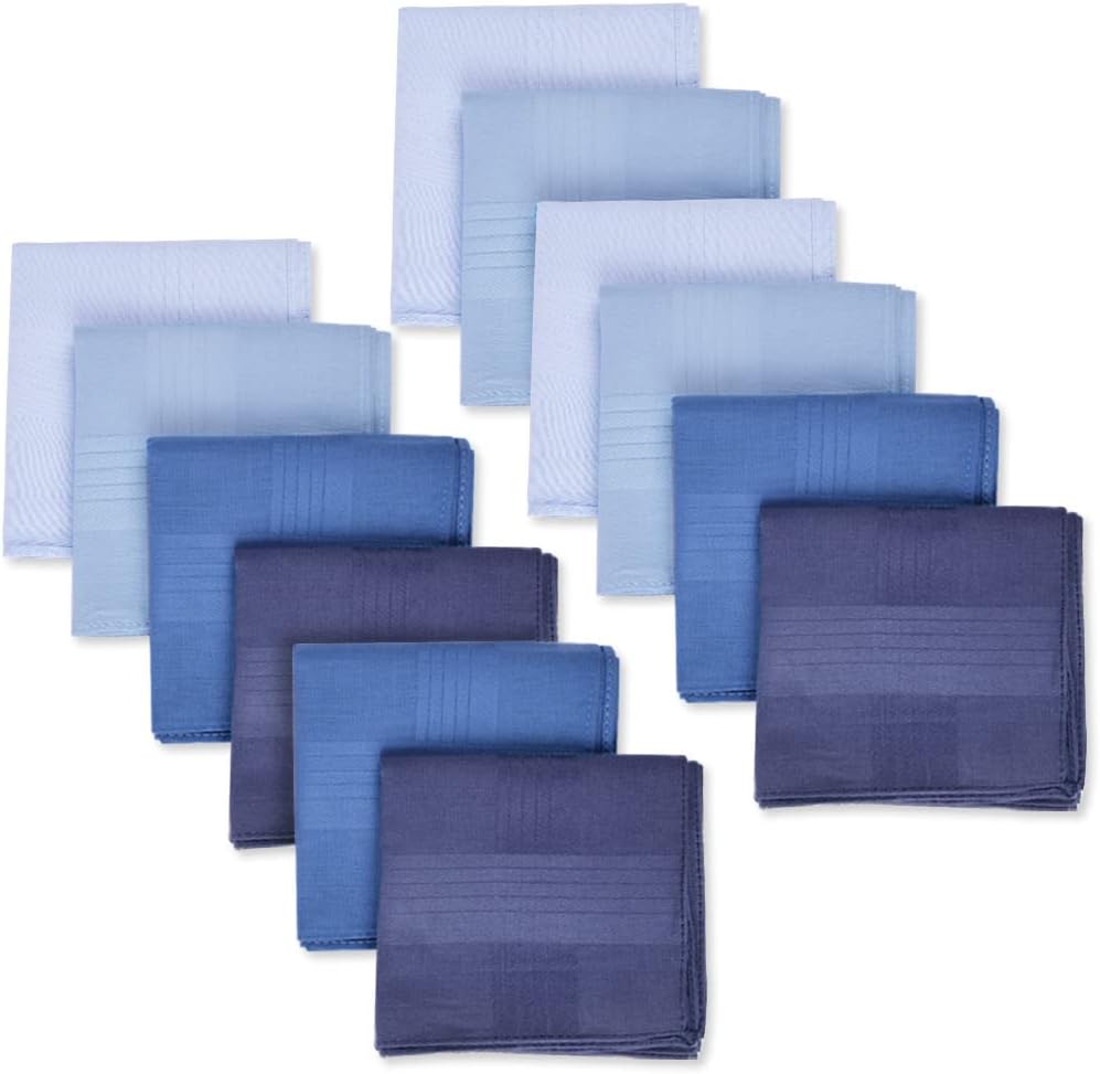 Petluno Men's Cotton Gents Hankies Set, 12 Pack Large Handkerchiefs, Premium Pocket Squares for Men & Women, Classic Grooms, Weddings, Prom, Party 12PCS-4 Colors-D