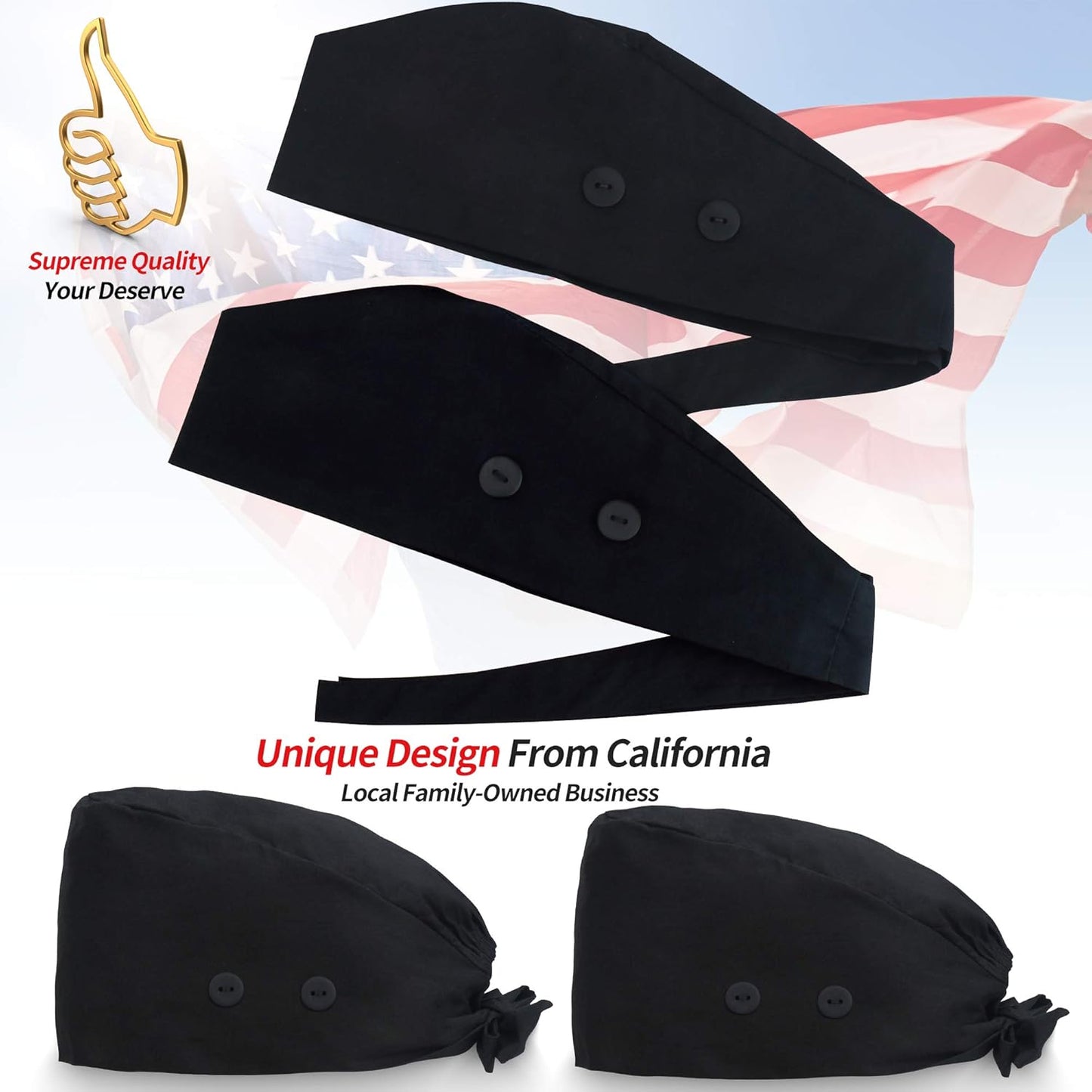 Working Caps with Button and Sweatband, Adjustable Working Hats for Women Men, One Size (Tie Back or Toggle)