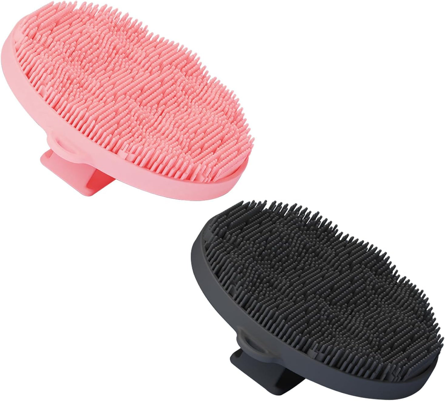 2 Pcs Silicone Body Cleansing Brush, Soft Gentle Exfoliating & Deep-Cleansing Shower Scrubber for Women Men Baby All Skin Types, Reusable and with Hanging Hole (Black + Pink)