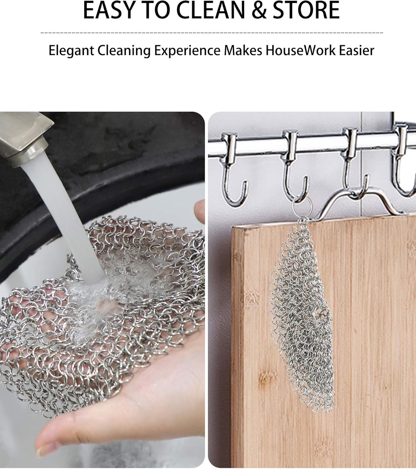 Cast Iron Cleaner, 2 Pack Stainless Steel Chainmail Scrubber for Cast Iron Pan Pot Skillet Brush Scraper Scrub Cleaner (7IN& 5IN Round).