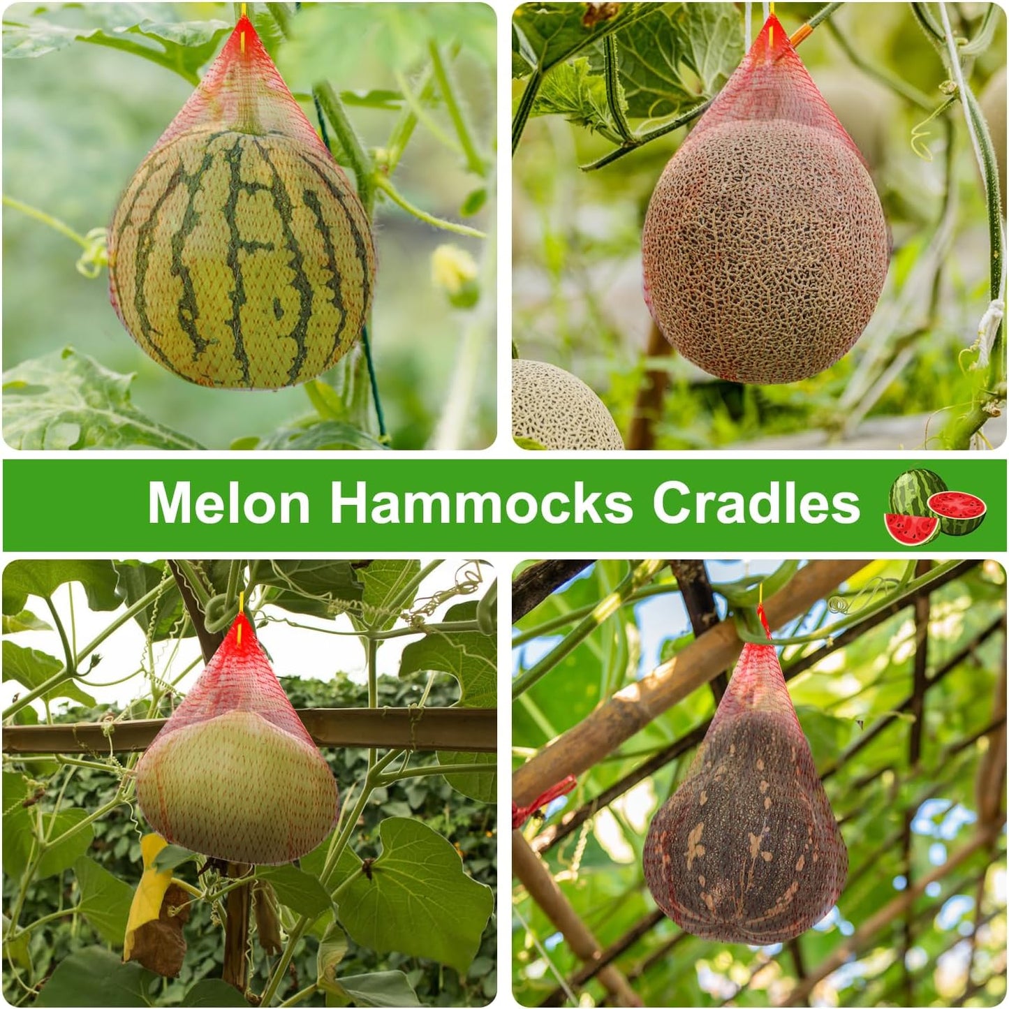 Melon Hammock Watermelon Nets, 100 Pack Heavy Duty Reusable Melon Cradle, Hanging Watermelon Mesh Bags with Drawstring for Garden Trellis, Vertical Growing Support, Melons, Honeydew, Pumpkins