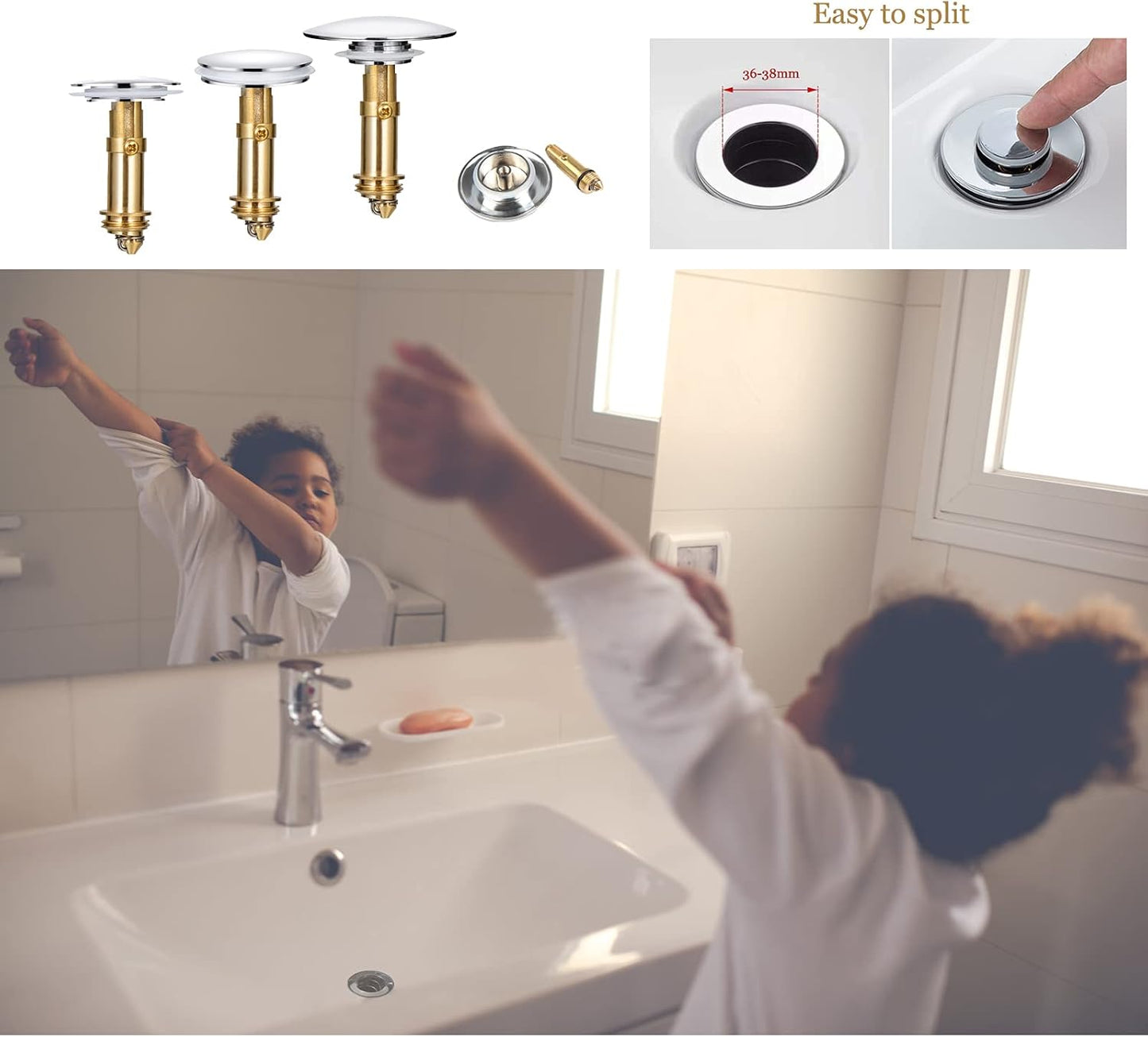 Pop-Up Click Clack Plug,66 mm Bathroom Basin Sink Button Drain,Suitable for Kitchen Bathroom Washbasin, Solid Brass Chrome Platedplug