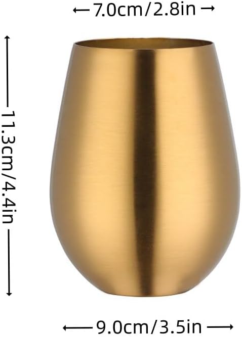 Stemless 17 OZ Tumbler Wine Glasses Set of 4, 304 Stainless Steel Cups for Home Restaurants Bars Outdoor, Gift Essentials and Dishwasher safe(Gold)