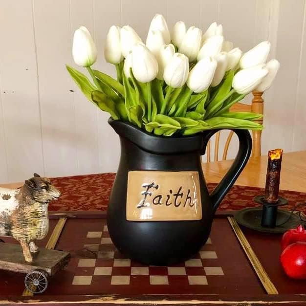 20pcs Artificial Tulips Flowers Fake Faux PU Tulip Bouquet Real Touch Flower Arrangement for Home Room Office Party Wedding Decoration Excellent Gift Idea for Mothers Day (White)