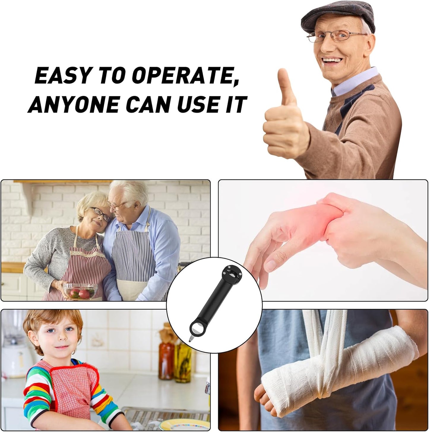 Jar Opener Bottle Opener for Seniors with Arthritis, Multi Retractable Magnetic Can Opener, Jar Grippers for Opening Jars, Kitchen Gadgets for Weak Hands and Senior Arthritis (Black)