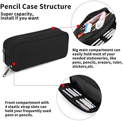 Pencil Case Large Capacity Pencil Pouch Aesthetic Pen Bag Office Stationery Organizer Simple Sturdy Multifunctional Pencil Bag for Men - Black