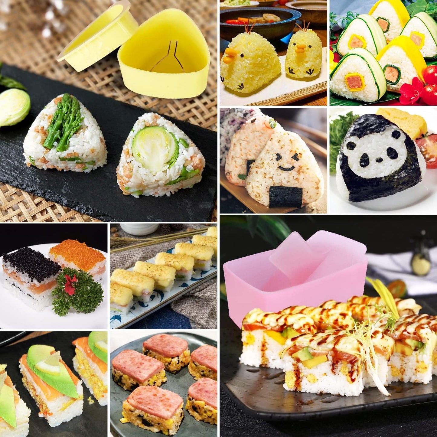 Onigiri Rice Ball Maker Kit - 3 Pack Triangle Mold, Musubi Press for Kid Lunch Bento, Home DIY Sushi