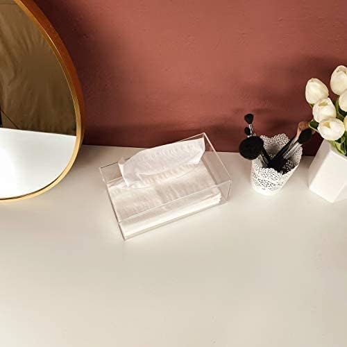 Facial Tissue Box Cover Holder- Rectangle Organizer for Bathroom Vanity, Countertops, Tables, Clear Acrylic