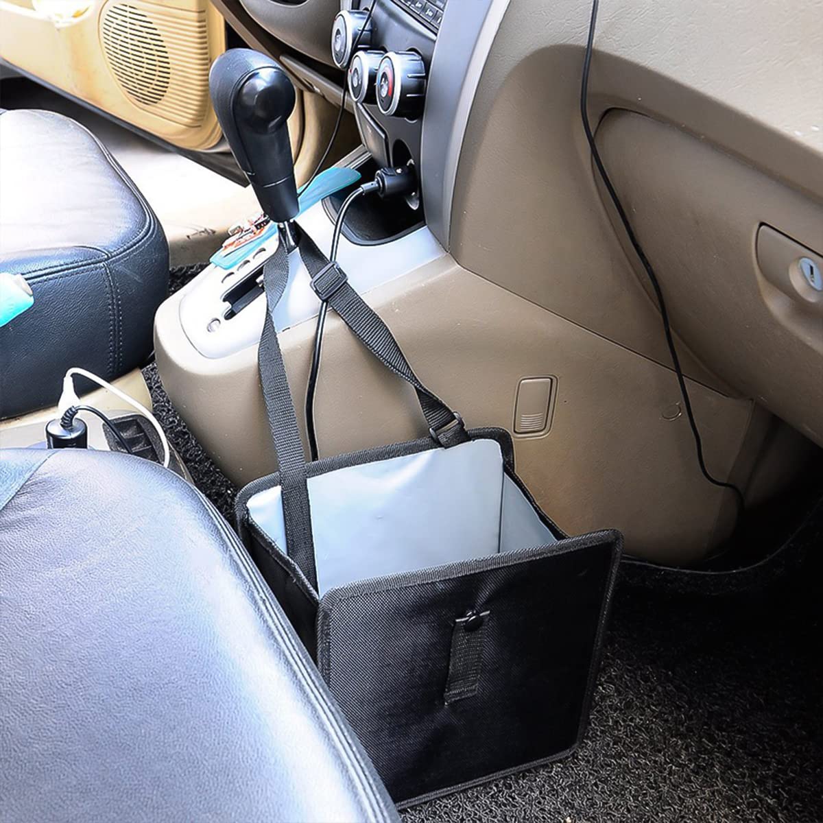 Foldable Car Trash Can, 1.85 Gallons Hanging Waterproof Leakproof Trash Can Storage Bag for Car with Large Capacity, Car Interior Accessories (Black, Small)