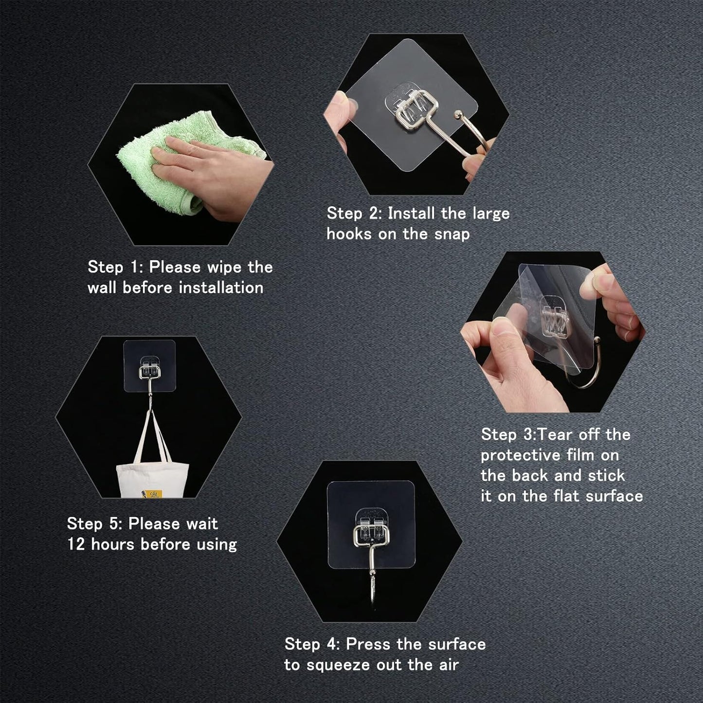 10 Packs Large Wall Hooks for Hanging Heavy Duty 33lb(Max), Waterproof Transparent Adhesive Wall Hooks Wall Hangers Without Nails Sticky Hooks for Bathroom Shower Kitchen Door Utility Hooks Hanger
