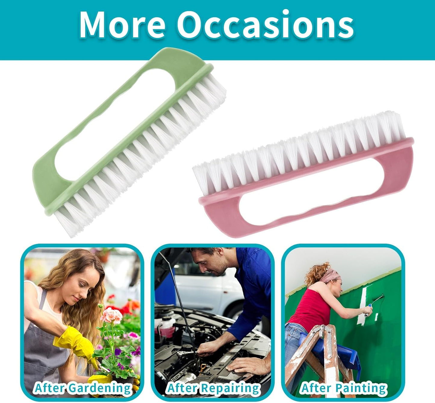 Hand Nail Cleaning Brush, 2 Pcs Durable Stiff Bristles Fingernails Scrub Cleaner with Handle(Pink, Green)