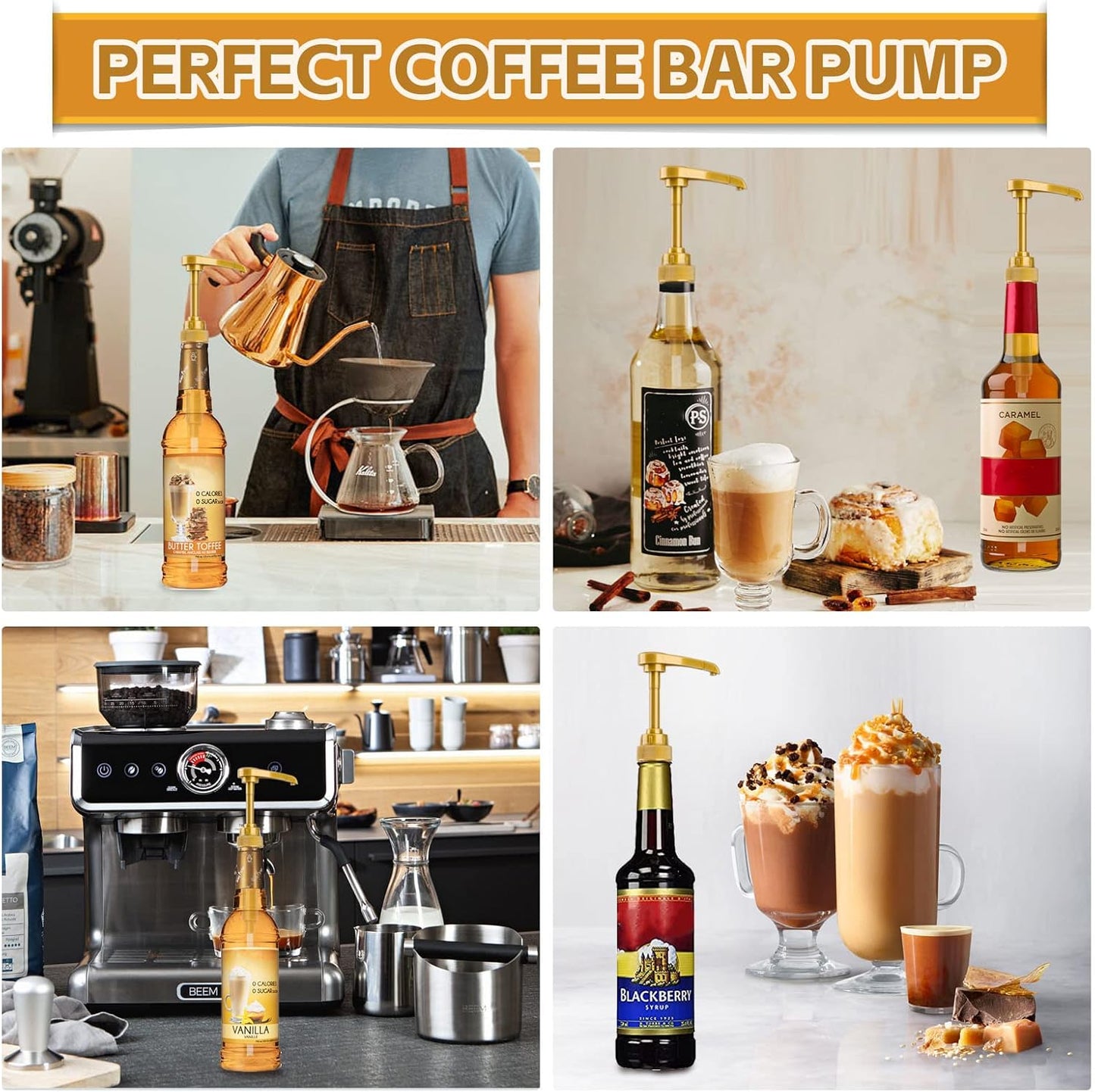 8PCS Syrup Pump for 25.4 Oz/750ml Flavorings Bottles, Coffee Syrup Pump Dispenser, Compatible with Torani, Matteo's, Davinci, Jordans Skinny Syrups Bottles, Syrup Dispenser for Coffee Bar Accessories