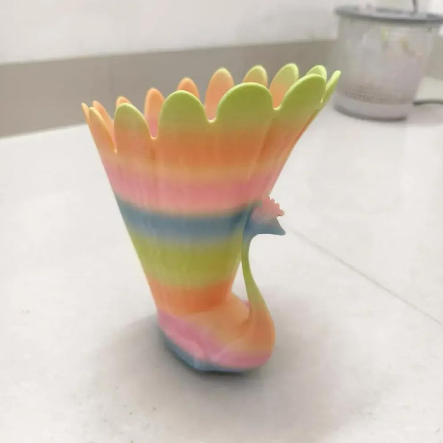Creative Gradient Peacock Pen Holder for Desk, 3D Printed Pencil & Makeup Brush Holder Desk Organizers, Stylish Spacious Office Supplies Decorations Idea Gift for Women Girls
