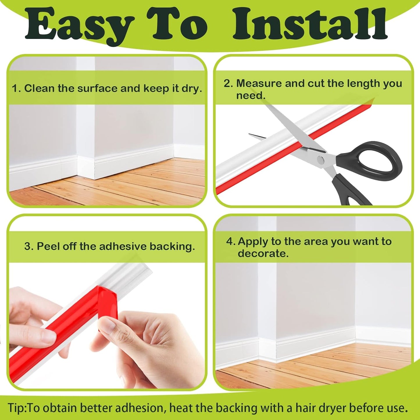 TPE Flexible Molding Trim, 6M Peel and Stick Moulding, Self-Adhesive Caulk Strip Quarter Round Trim,Baseboard Trim for Wall Corner Deco, Ceiling, Backsplash Tile Edge, Countertops(White,12 * 9MM)