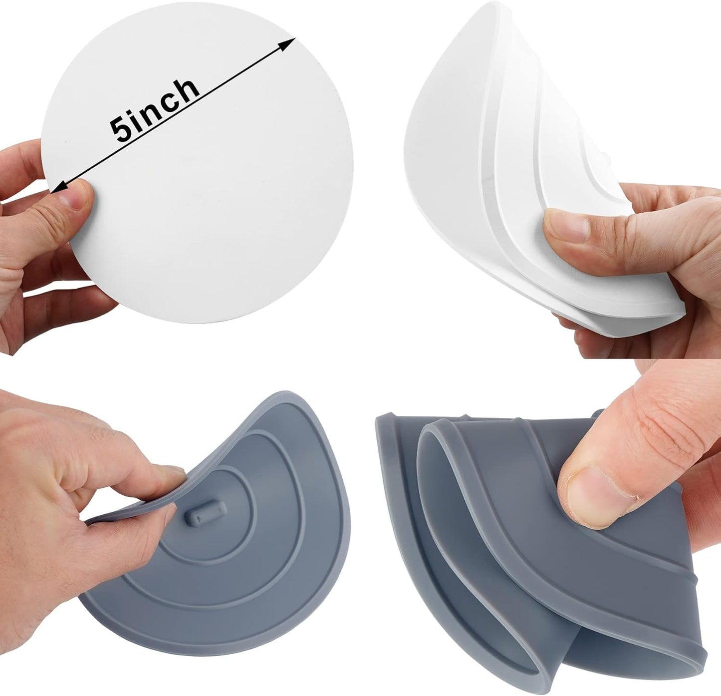 2 Pack Bath Tub Stopper, Flat Suction Sink Stopper Rubber Silicone Shower Drain Bath Plug Stopper for Kitchen, Bathroom and Laundry Sink (White-Grey)