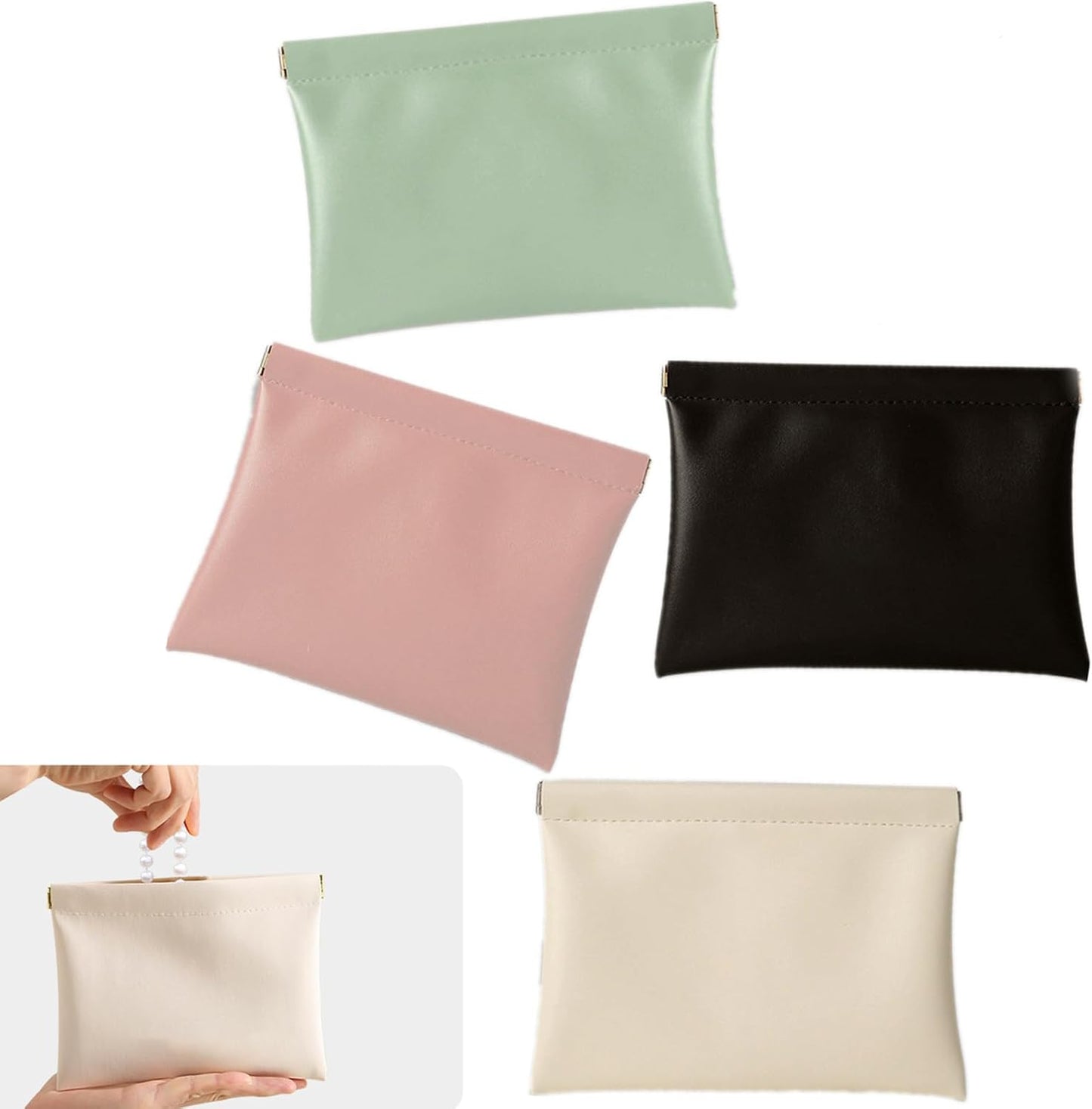Store 4pcs Pocket Cosmetic Bags Waterproof Portable Small Makeup Bag No Zipper Self-Closing Purse 18x14cm Small Pouch for Women Mini Makeup Bag Travel Storage Organizer for Headphones Jewelry