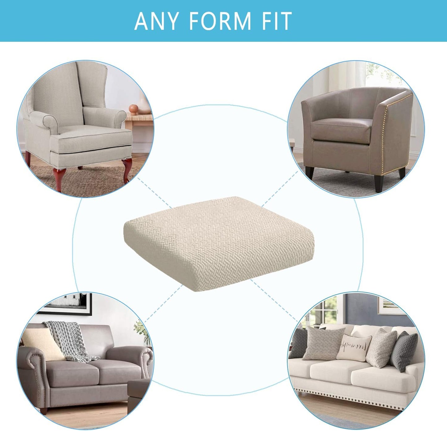 Outdoor Waterproof Couch Cushion Covers, Stretch Individual Patio Chair Cushion Outdoor Seat Cushion Pad Replacement Sofa Cushion Protector Sofa Slipcover (Cream, 2Pcs)