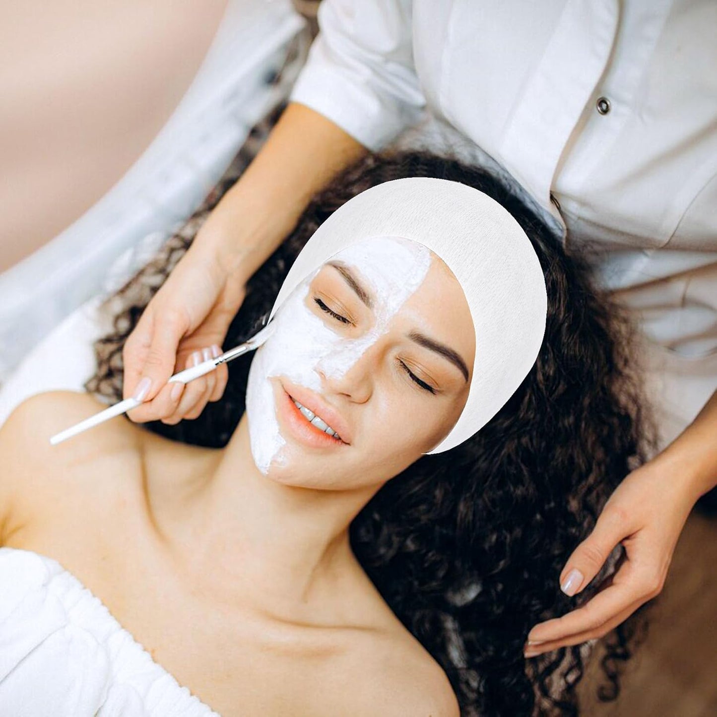 200 Count Disposable Spa Facial Headbands with Convenient Closure,White Stretch Facial Headwraps Soft for Facials Skincare Spa