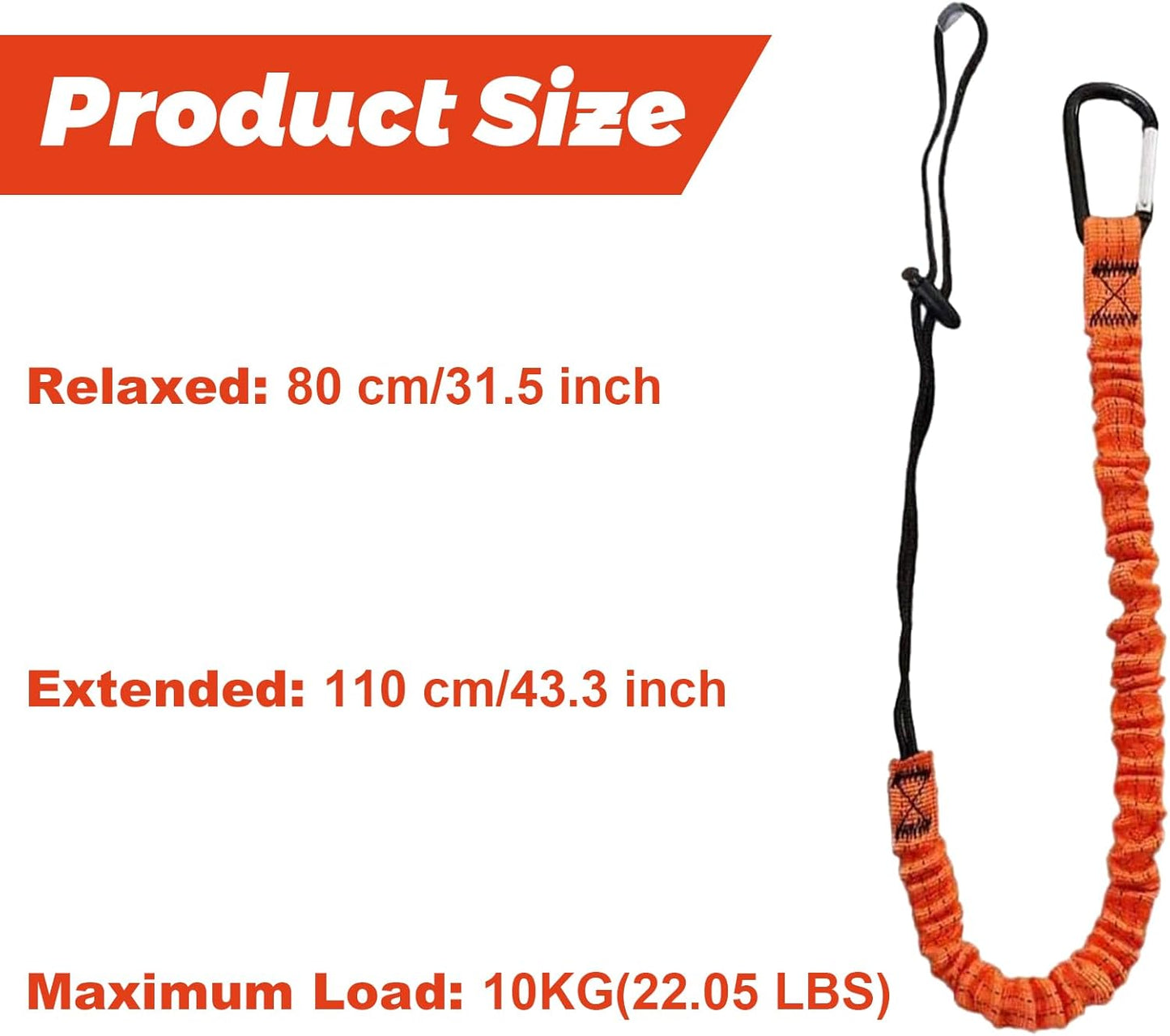 10pcs Retractable Tool Lanyards for Hand Tools with Carabiner and Adjustable Loop End, Extendable Length 31.5 "-43.3", Aluminum Screw Lock Carabiner with Shock Cord Stopper