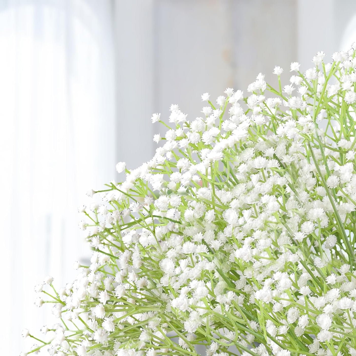 10Pcs Artificial Baby Breath Flowers White with Long Stem, Real Touch Silk Gypsophila Bouquets Bulk for Wedding, DIY Floral Arrangements, Home & Office Decor, Party Centerpieces, White