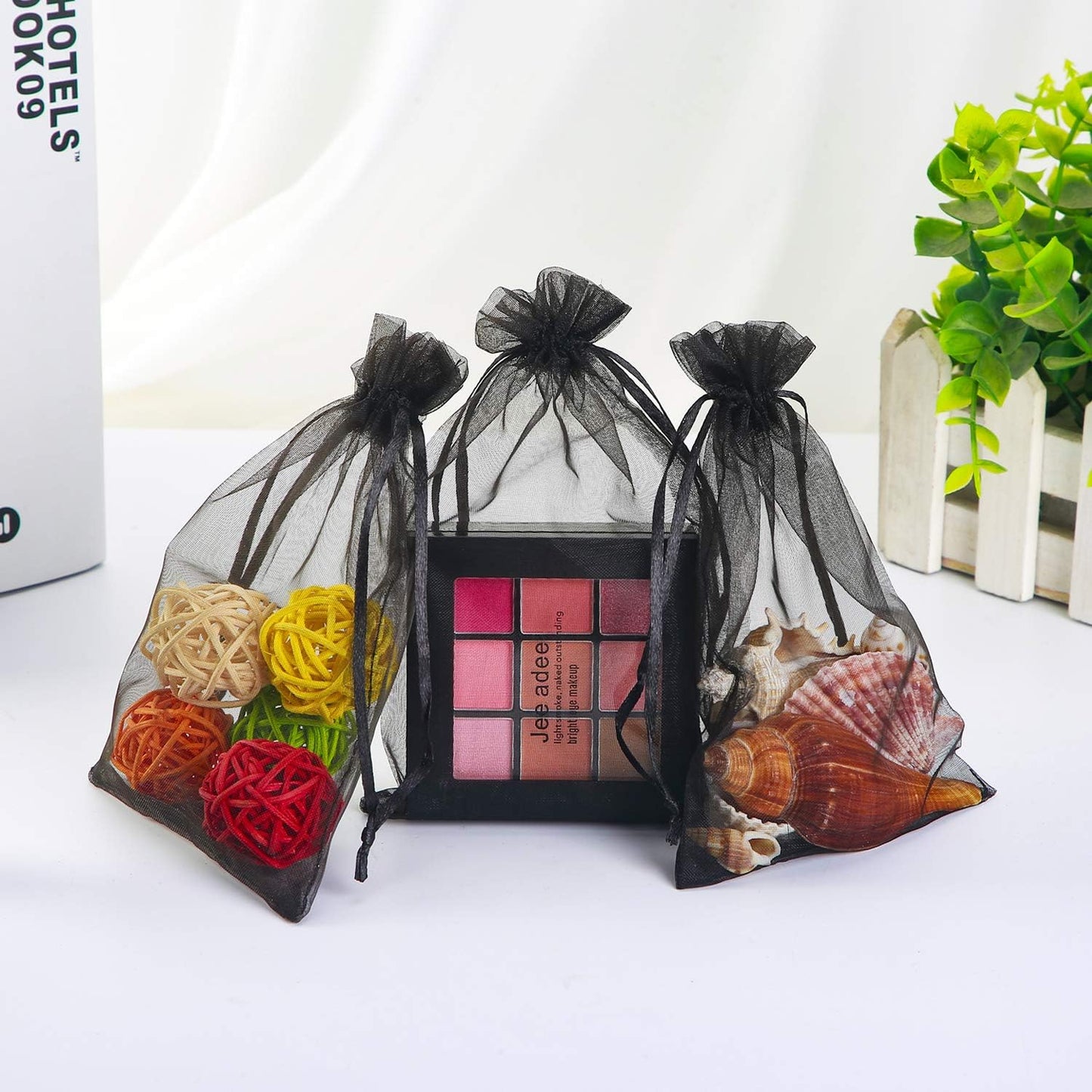 100PCS 4x6" (10x15cm) Sheer Drawstring Gift Bags, Black Organza Wedding Party Favour Pouches Jewellery Christmas Festival Gift Bags