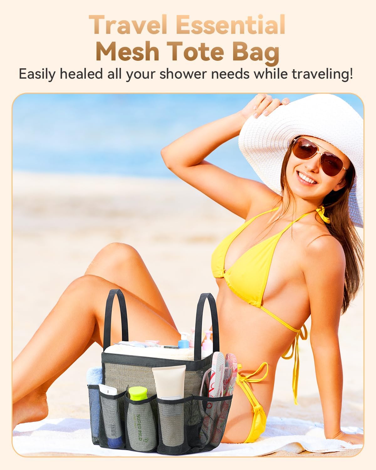 Mesh Shower Caddy Tote, Large Shower Caddy Basket Portable, Quick Dry Hanging Toiletry Bag, 8 Storage Pocket Handle Bath Organizer for College Dorm, Gym, Camp, Travel