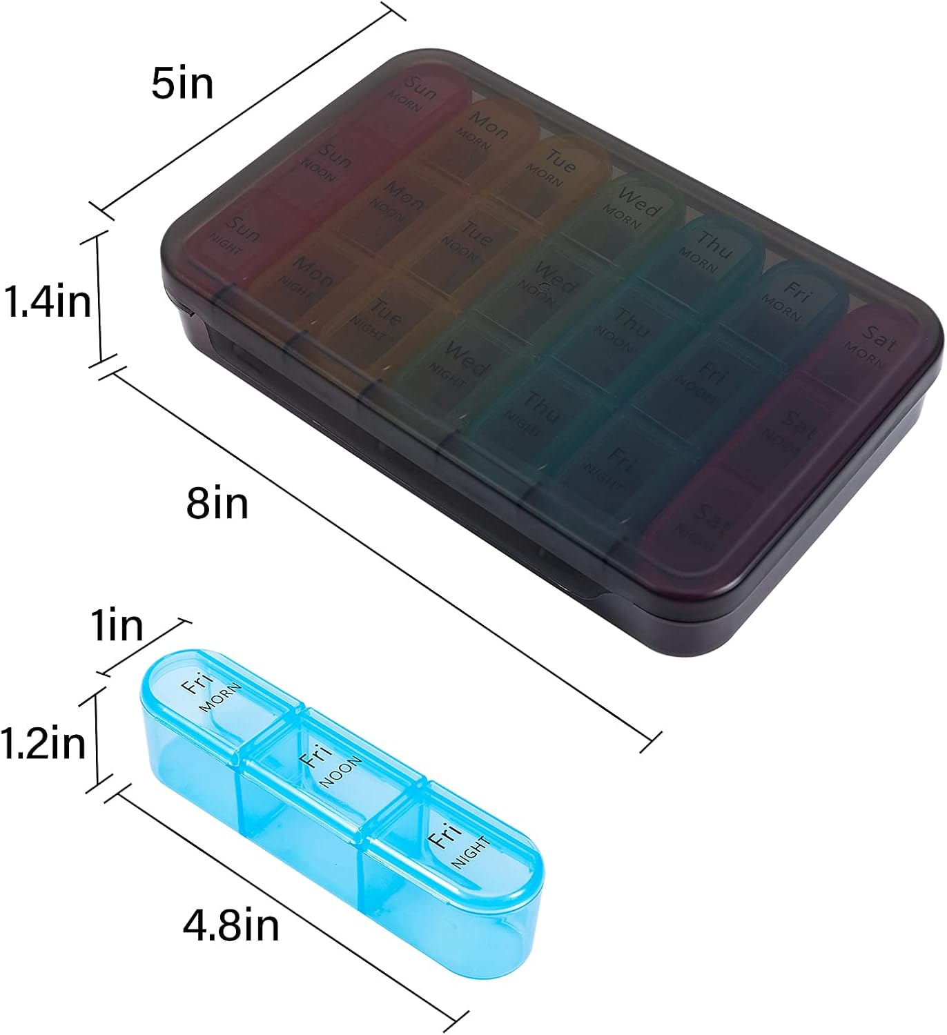 Pill Organizer 3 Times a Day, Weekly Pill Case, Travel Pill Box 7 Day, Daily Medicine Organizer with Large BPA Free Container to Hold Vitamins, Supplements and Medication
