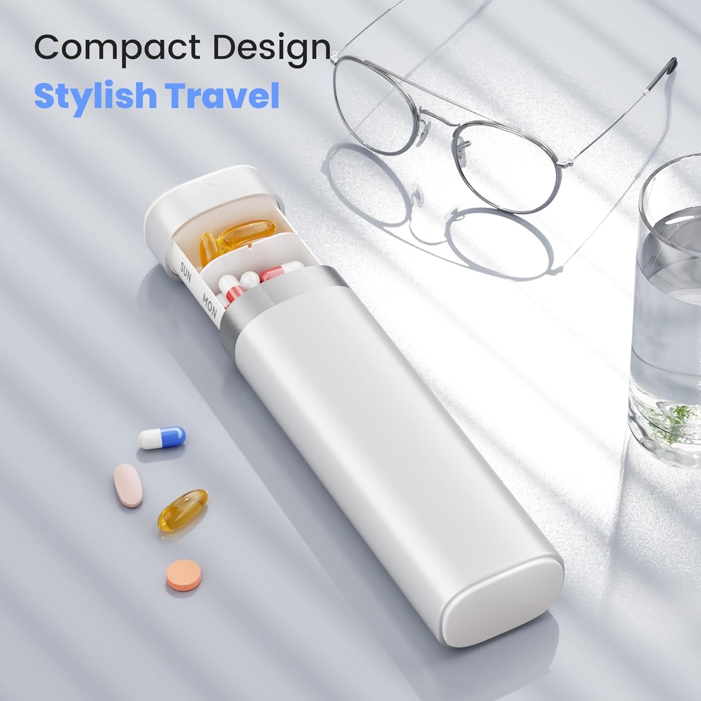 7-Day Pill Organizer, Travel Pill Case with Easy-to-Use Design, Large-Capacity Vitamin Box, Portable Drawer Medication Organizer for Once-a-Day Vitamins, Pills, and Supplements (White)