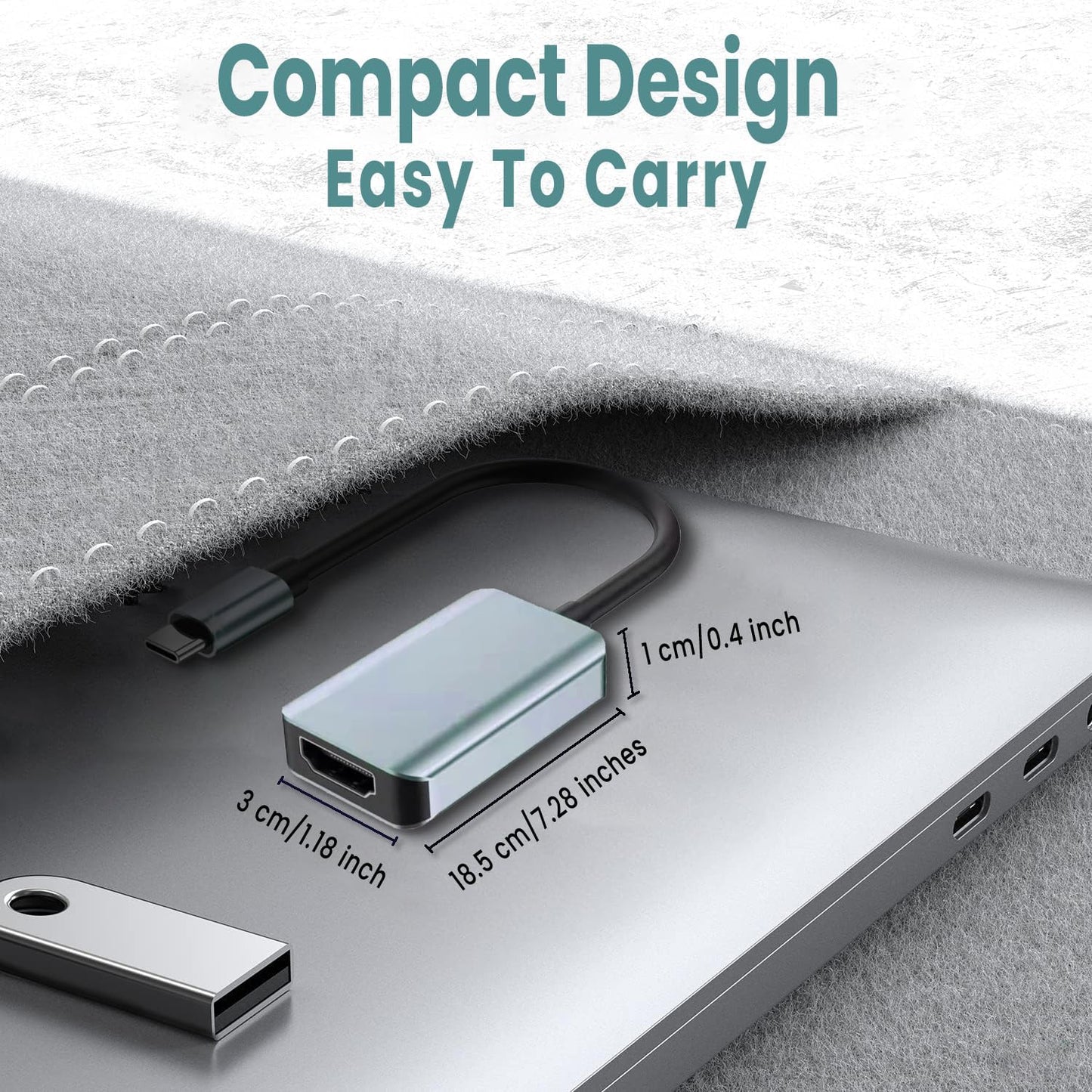 USB C to HDMI Adapter 4K@60Hz, Type C (Thunderbolt 3|4) to HDMI, High Speed HDMI to USB C Cable, Compatible with iPhone 15, iPad Pro, MacBook Air, iMac, Chromebook, Surface, Dell, etc.