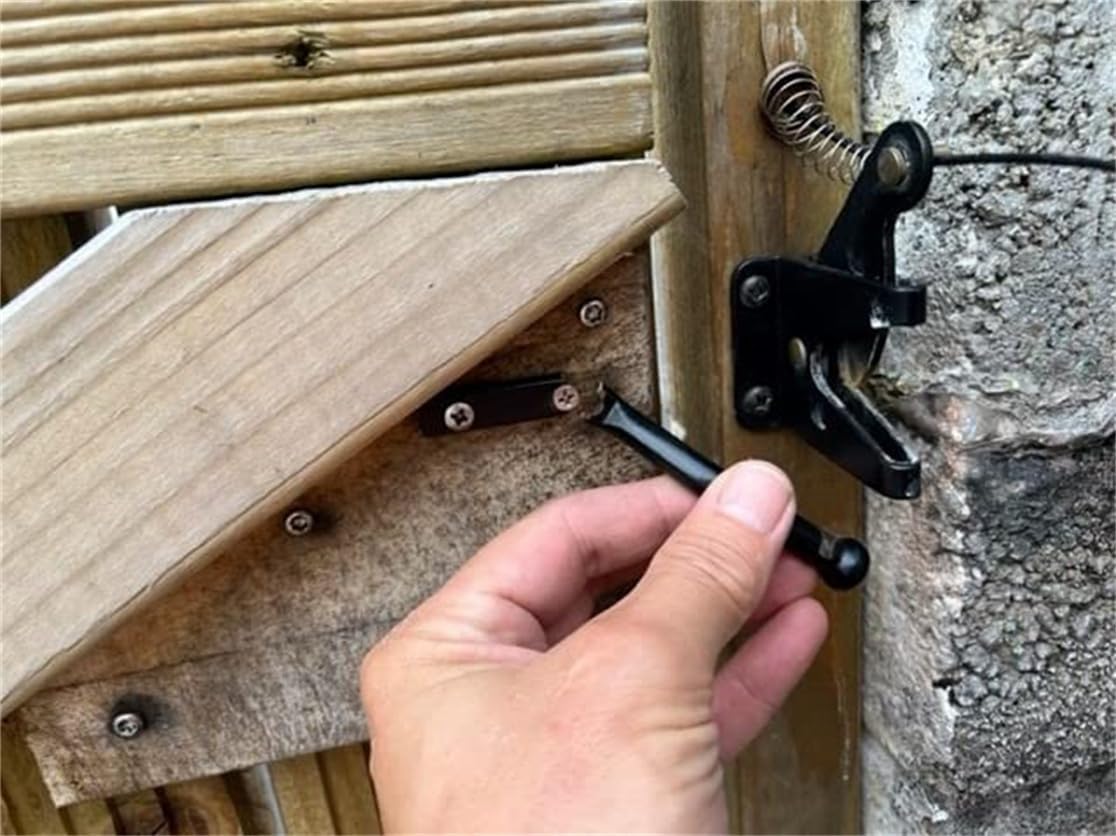 Gate Latch Self Locking Fence Gate Latch Automatic Gate Latch Door Latches with Pull Cable for Wooden Fence Gates Door, Black