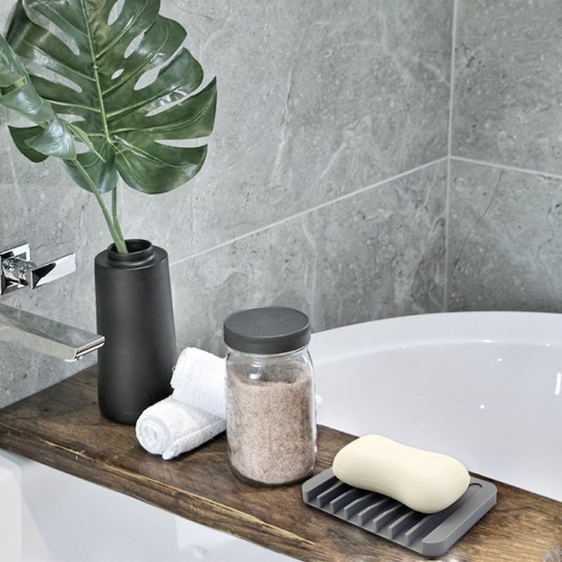 3 Pack Silicone Soap Dish Tray Holder Drainer, Soap Drainer Shower Waterfall for Bathroom and Kitchen, Keep Bars Dry Easy Cleaning (Grey+White+Pink)