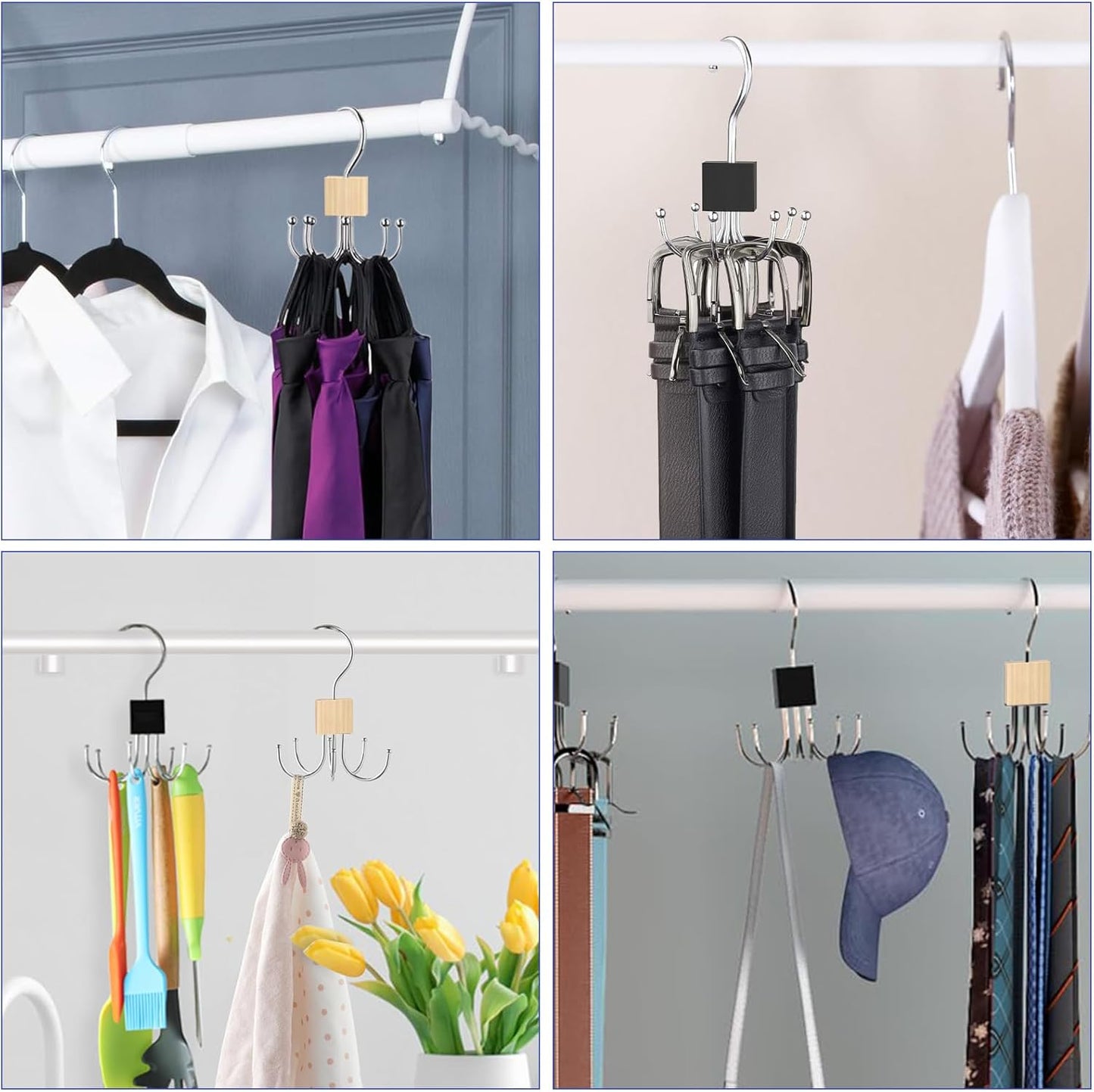 Belt Hanger Tie Rack, 2 Pcs Closet Hanger Organizer 360° Rotatable Metal Belt Holder for Closet Accessories Organizer and Storage