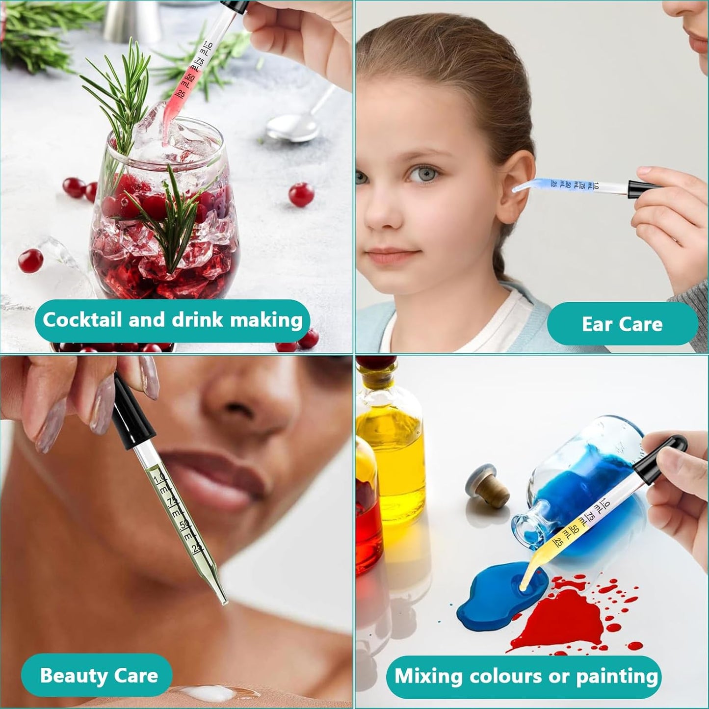 Eye Dropper Glass Pipette 12 Pcs 1ml, Calibrated Capacity Droppers with Measurements 4 Bent, 4 Ball & 4 Straight Tip with 3 Cleaning Brush for Laboratory, Liquid, Essential Oils