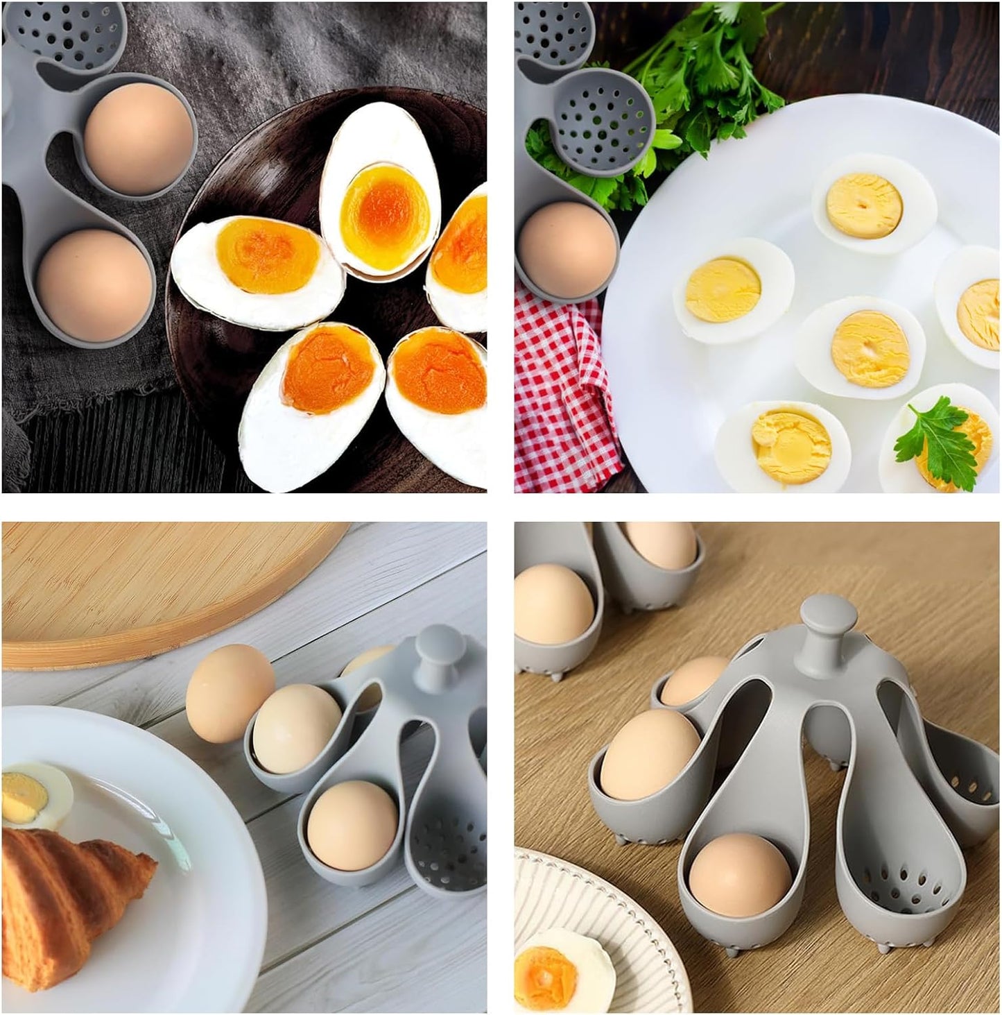 Silicone Egg Boiler Rack, Egg Poacher Egg Boiler Holder Holds 6 Eggs for Easy Cooking and Fridge Storage, Dishwasher Safe