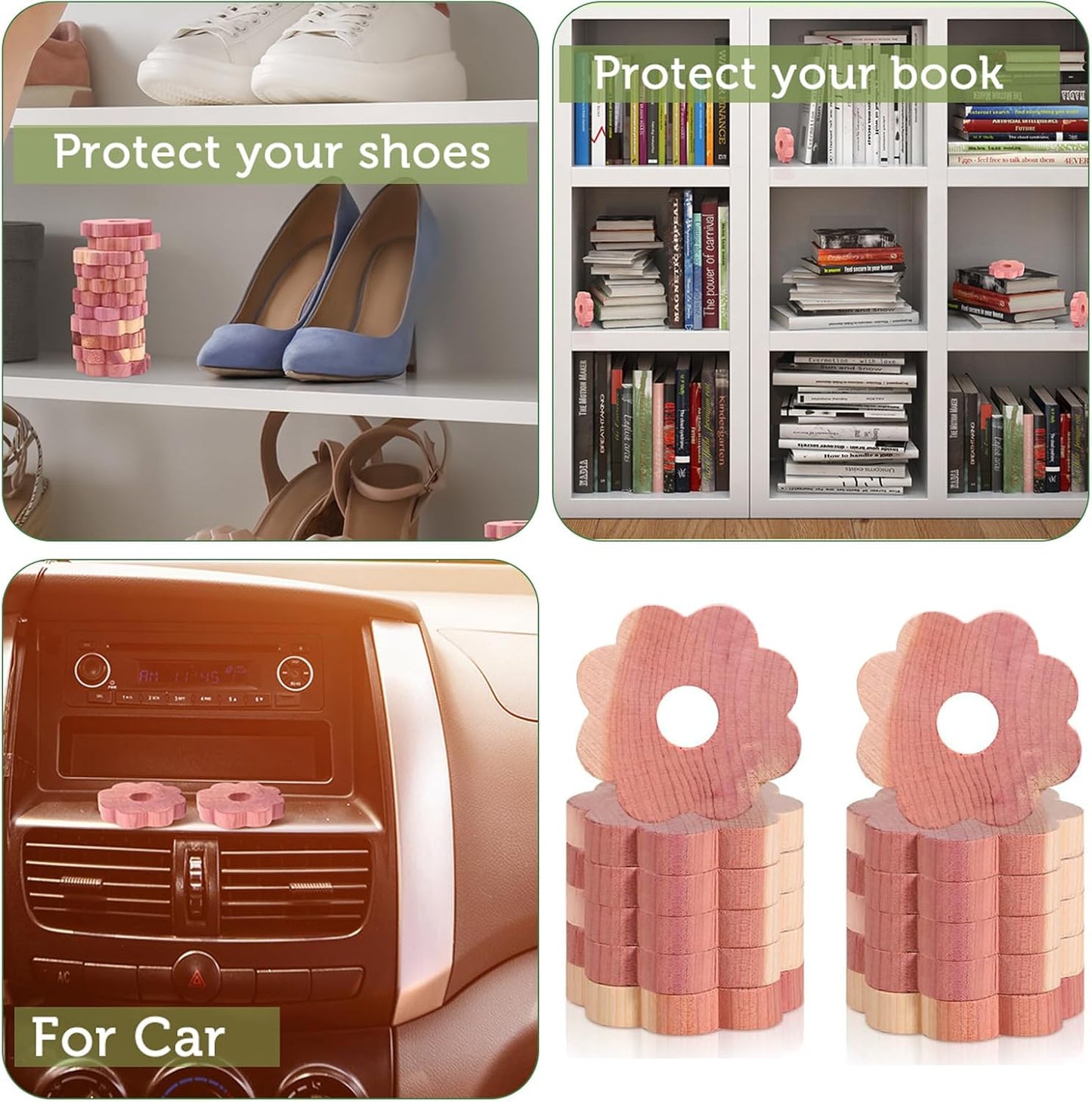 12 Pcs Cedar Blocks for Clothes Storage, Cedar Wood Flowers Rings Natural Aromatic Cedar Accessories for Closets & Drawers