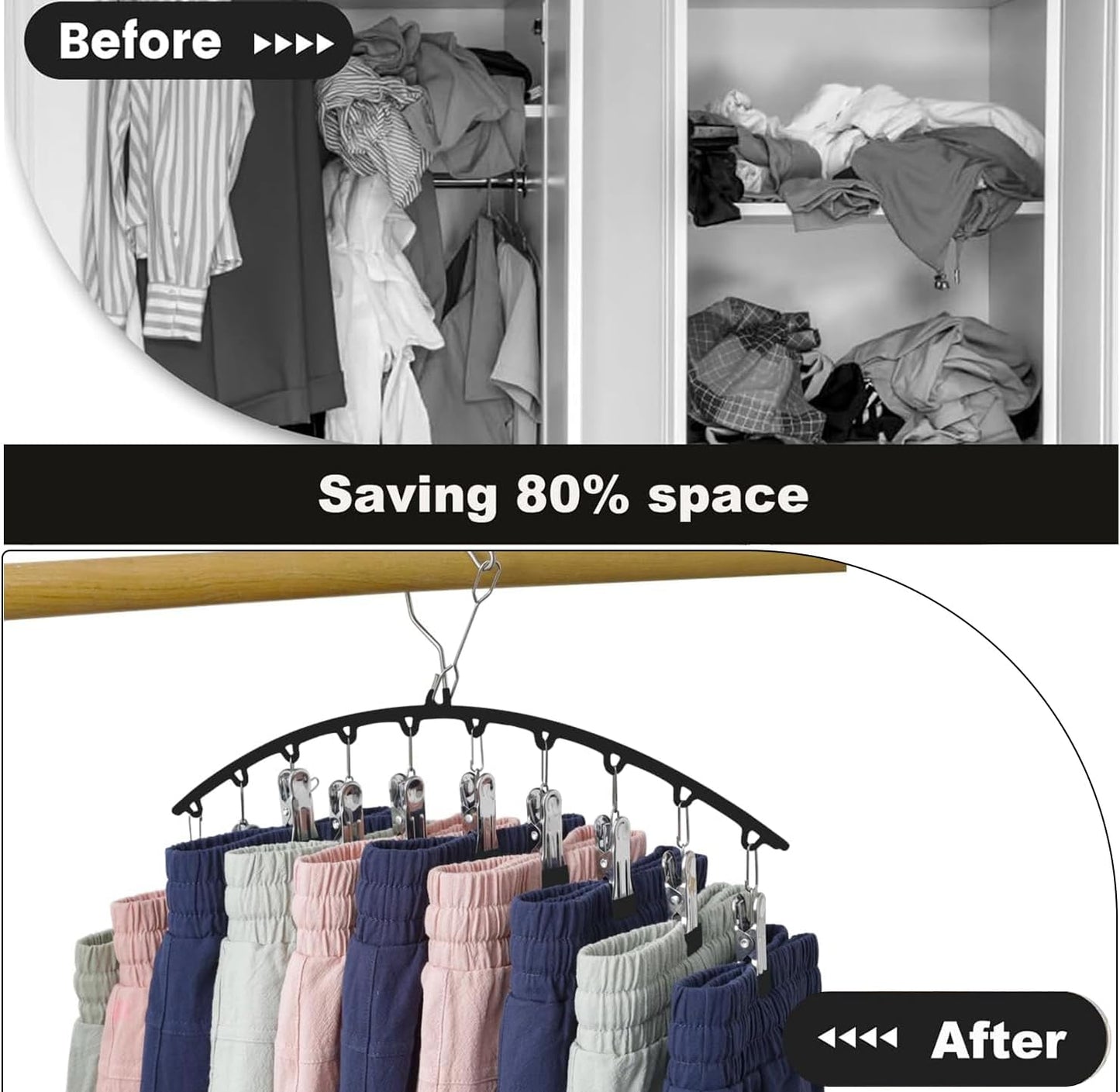 Legging Organizer for Closet, 2 Pack Metal Yoga Pants Hangers 10 Clips Holds 20 Leggings, Space Saving Hanging Closet Organizer Rubber Coated for Organizers and Storage (Black)